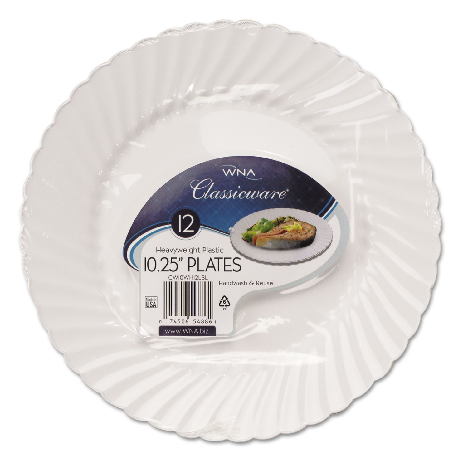 Classicware Plastic Dinnerware Plates, 10 1/4 Dia, White, 12/Pack