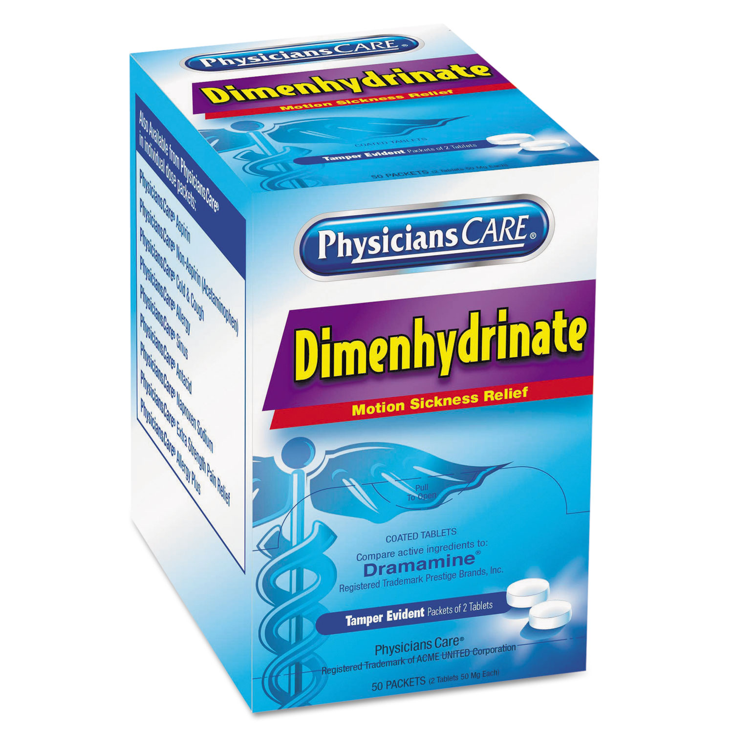  PhysiciansCare 90031 Dimenhydrinate (Motion Sickness) Tablets, 2/Pack, 50 Pack/Box (ACM90031) 