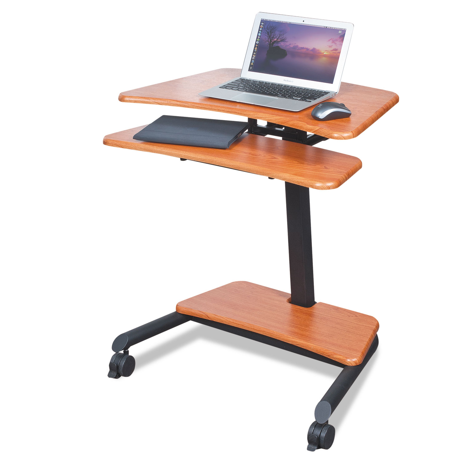 Up-Rite Mobile Standing Workstation, 27 1/2w x 22 1/2d x 45 1/2h, Cherry
