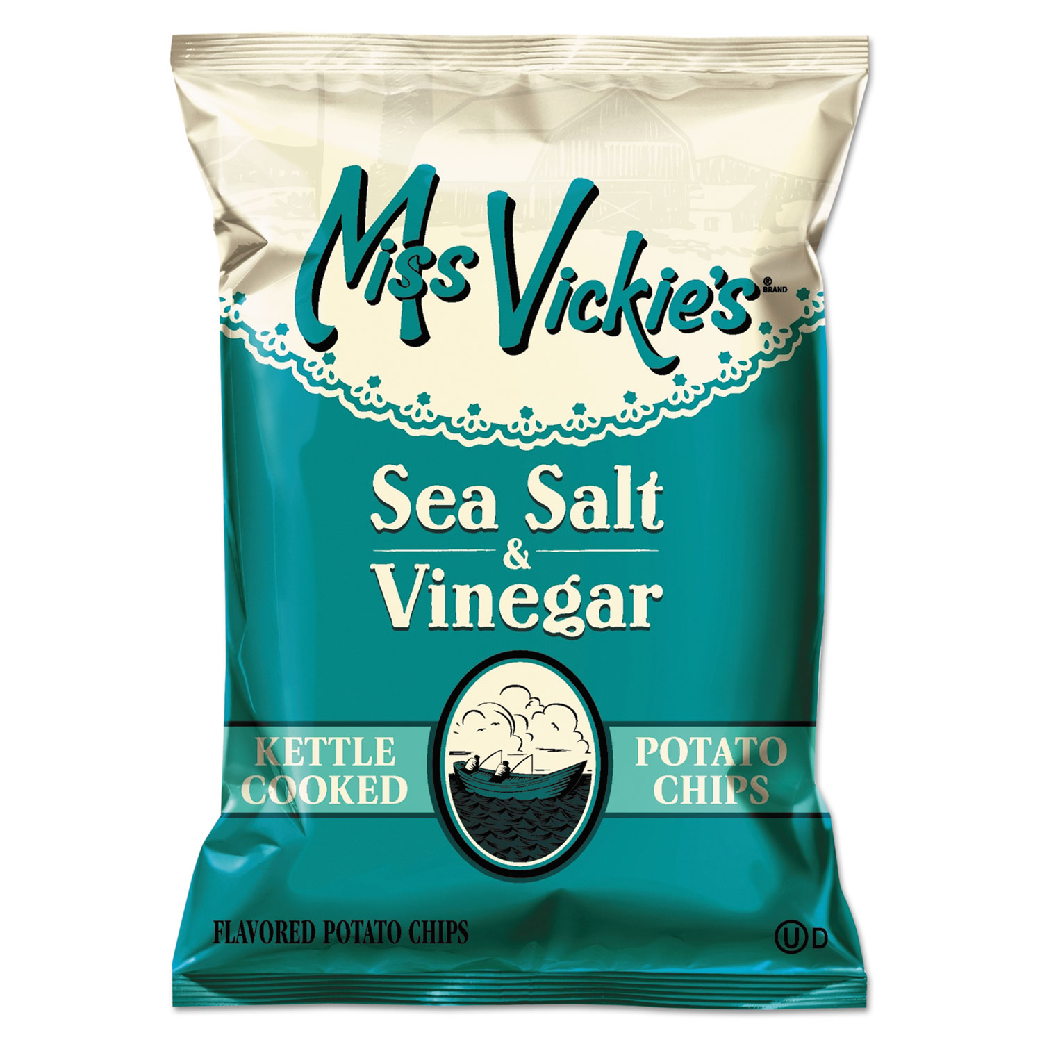 Miss Vickie's 44446 Kettle Cooked Sea Salt & Vinegar Potato Chips, 1.375 oz Bag, 64/Carton (LAY44446) 