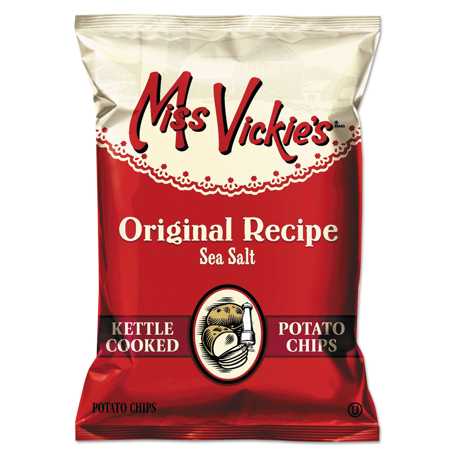  Miss Vickie's 44443 Kettle Cooked Sea Salt Potato Chips, 1.375 oz Bag, 64/Carton (LAY44443) 