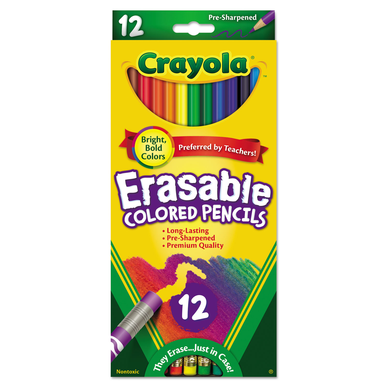  Crayola 684412 Erasable Color Pencil Set, 3.3 mm, 2B (#1), Assorted Lead/Barrel Colors, Dozen (CYO684412) 