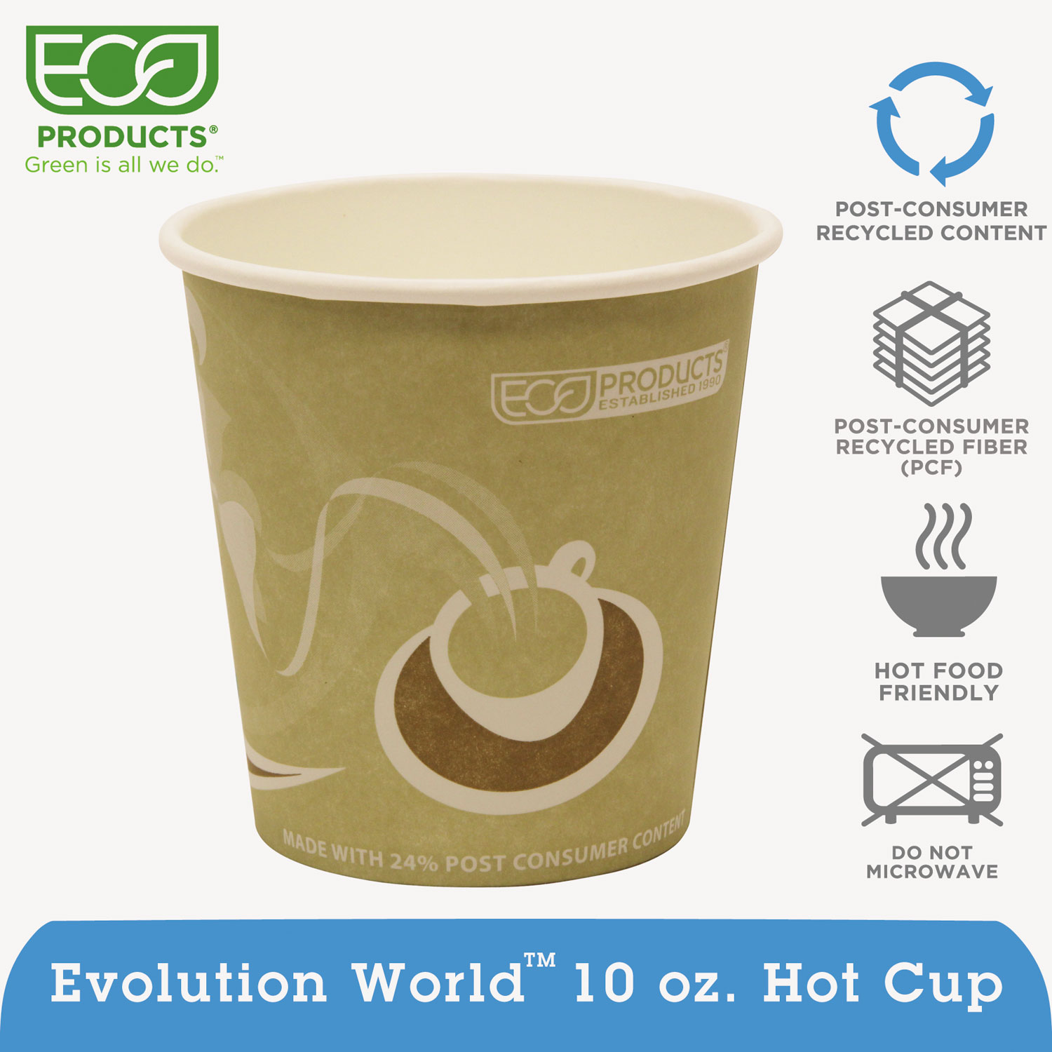  Eco-Products EP-BRHC10-EWPK Evolution World 24% Recycled Content Hot Cups Convenience Pack - 10oz., 50/PK (ECOEPBRHC10EWPK) 
