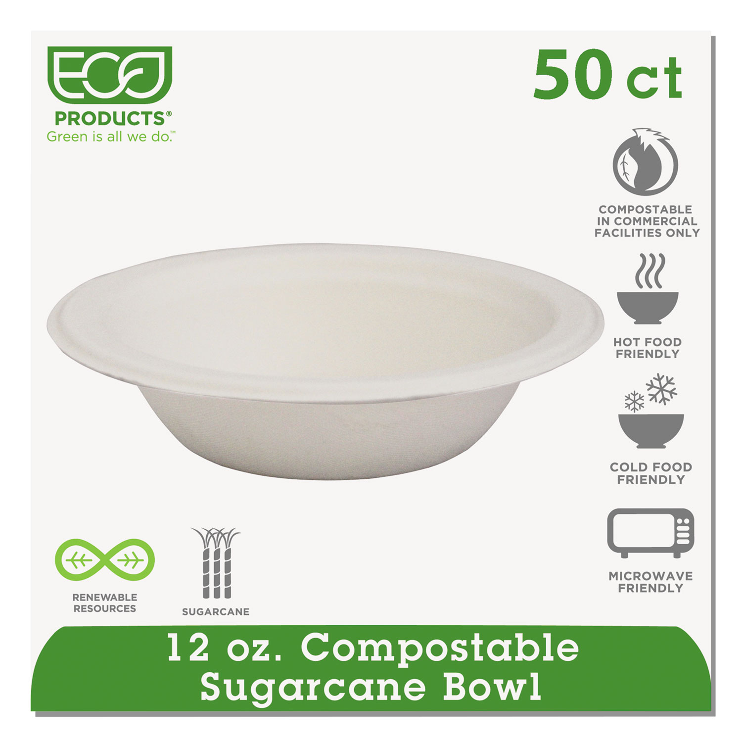  Eco-Products EP-BL12PK Renewable & Compostable Sugarcane Bowls - 12oz., 50/PK (ECOEPBL12PK) 