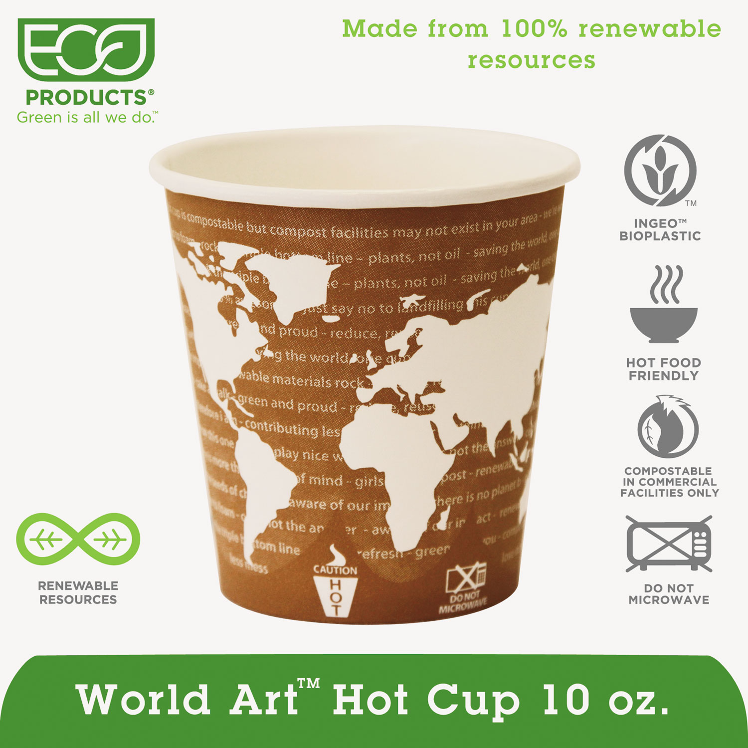  Eco-Products EP-BHC10-WAPK World Art Renewable & Compostable Hot Cups Convenience Pack - 10 oz., 50/PK (ECOEPBHC10WAPK) 