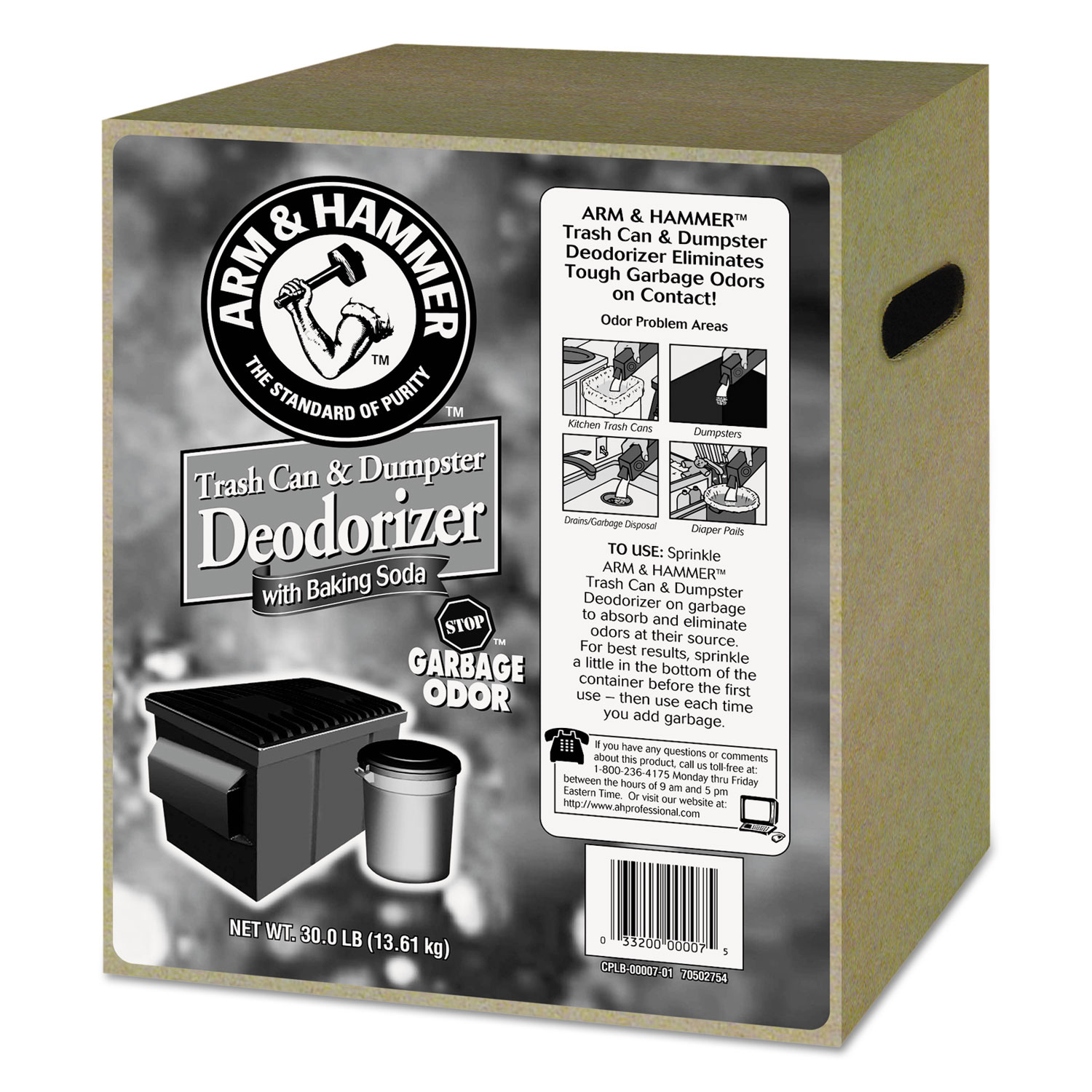  Arm & Hammer 33200-00007 Trash Can & Dumpster Deodorizer with Baking Soda, Unscented, Powder, 30 lb (CDC3320000007) 