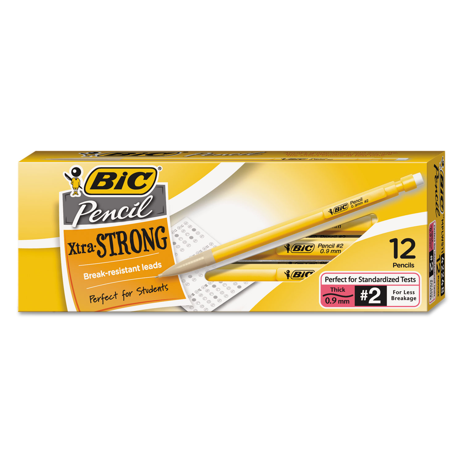  BIC MPWS11 Xtra-Strong Mechanical Pencil, 0.9 mm, HB (#2.5), Black Lead, Yellow Barrel, Dozen (BICMPLWS11BLK) 