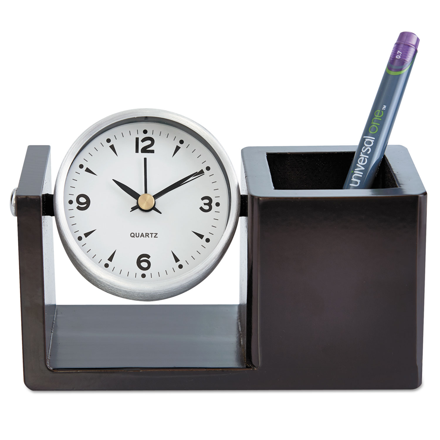 Executive Desk Clock, Brushed Nickel/Dark Cappuccino