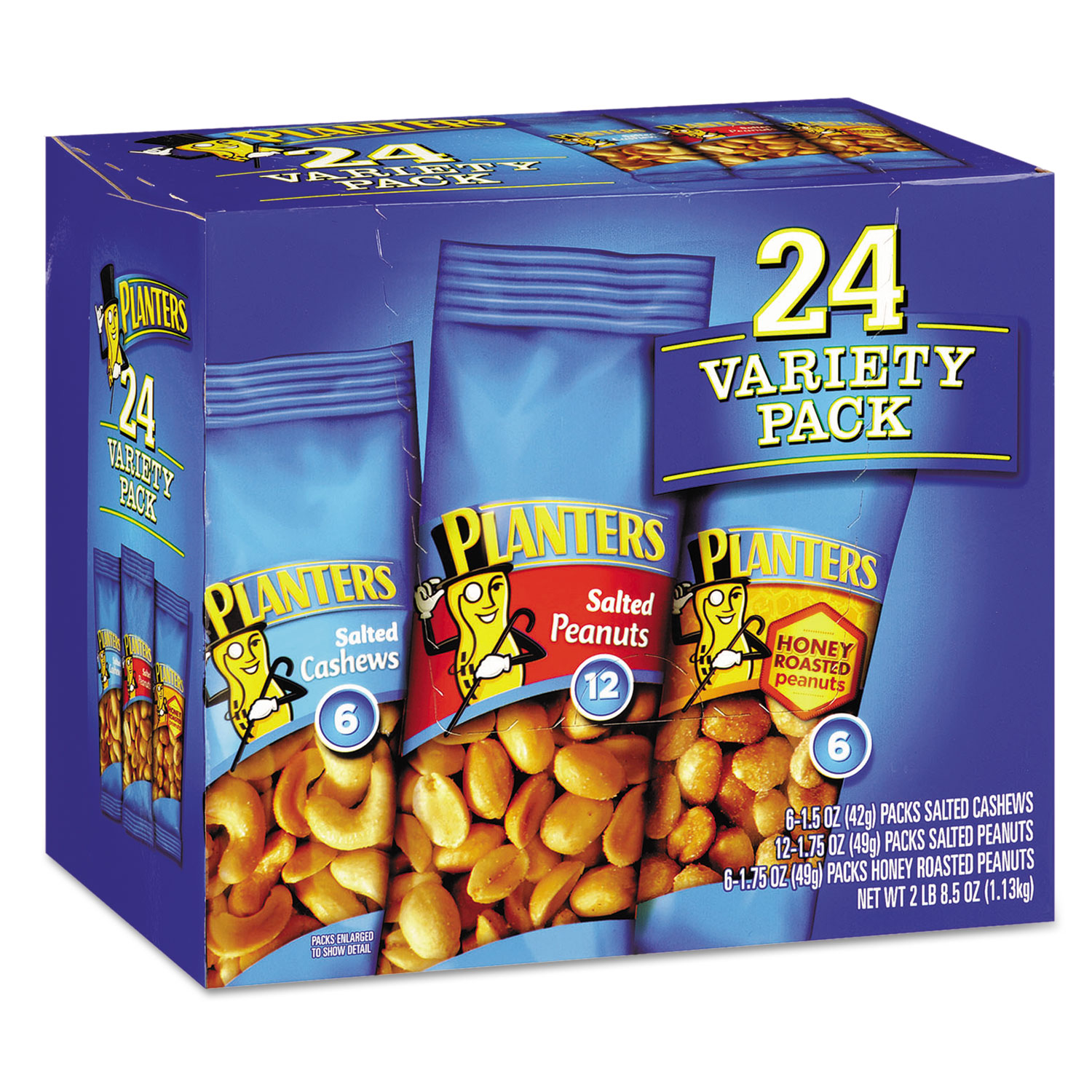  Planters 664570 Variety Pack Peanuts and Cashews, 1.75 oz/1.5 oz Bag, 24/Box (PTN884624) 