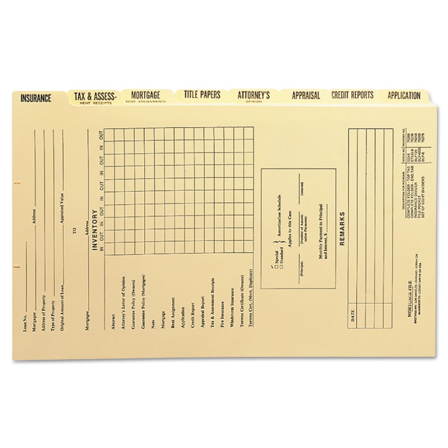  Smead 78278 Pressboard Mortgage Folder Dividers, Pre-Printed, Legal Size, Manila, 8/Set, 12 Sets/Box (SMD78278) 