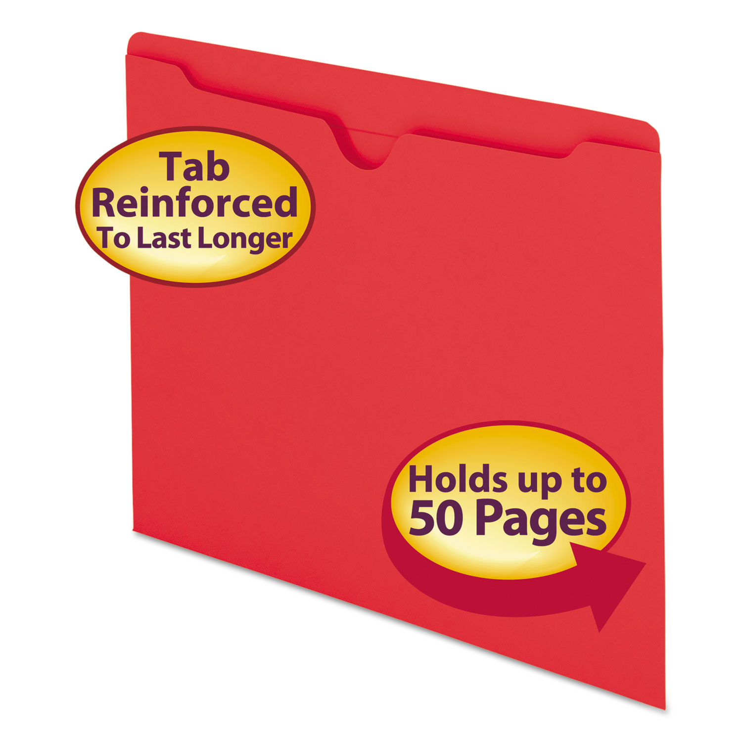  Smead 75509 Colored File Jackets with Reinforced Double-Ply Tab, Straight Tab, Letter Size, Red, 100/Box (SMD75509) 