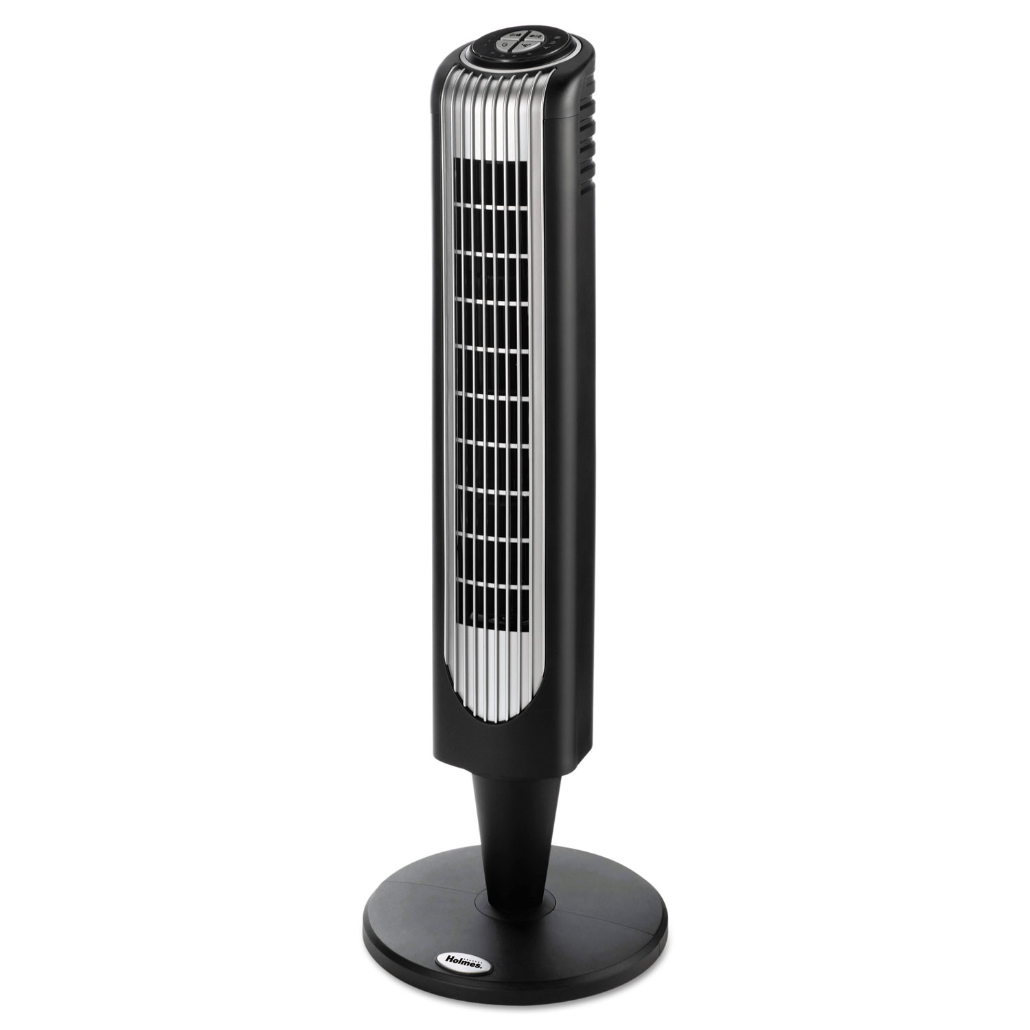 Three-Speed Oscillating Tower Fan with Remote Control, Metallic Silver/Black