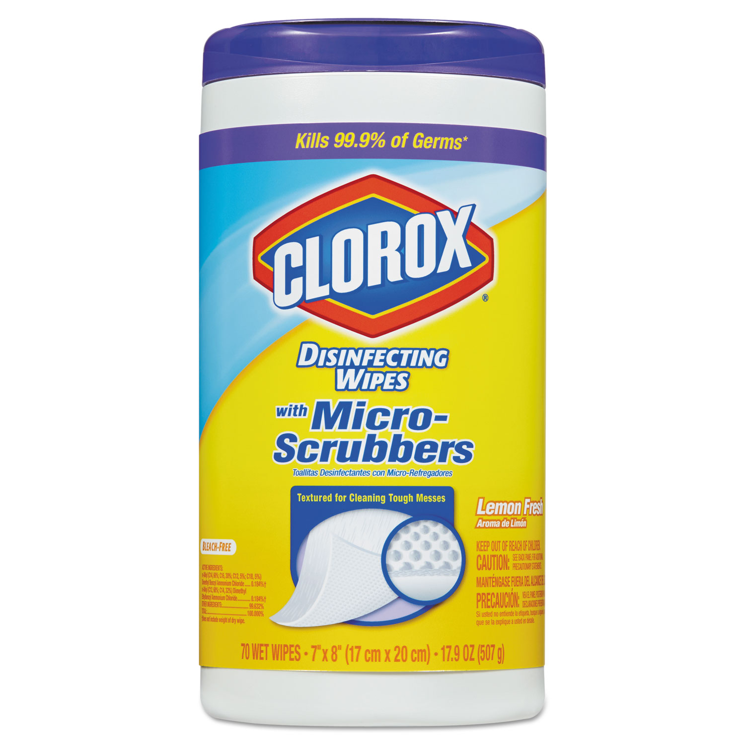 Disinfecting Wipes with Micro-Scrubbers, Crisp Lemon, 7 x 8, 70/Canister