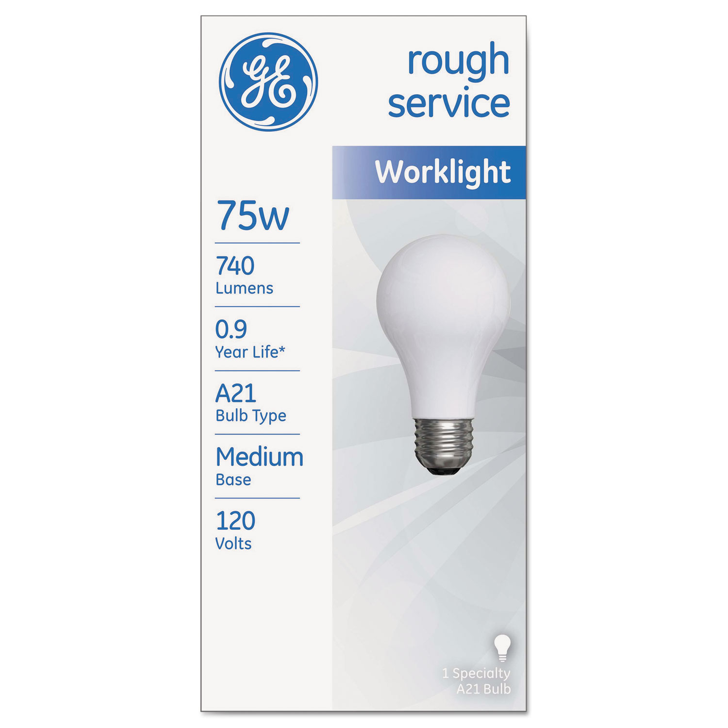 Rough Service Incandescent Worklight Bulb, A21, 75 W, 1230 lm