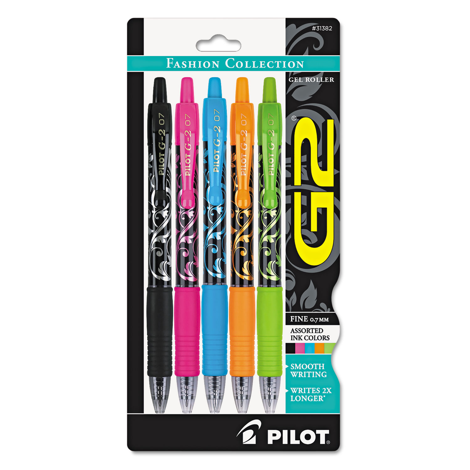 Pilot® G2 Fashion Premium Retractable Gel Pen, 0.7mm, Assorted Ink/Barrel, 5/Set