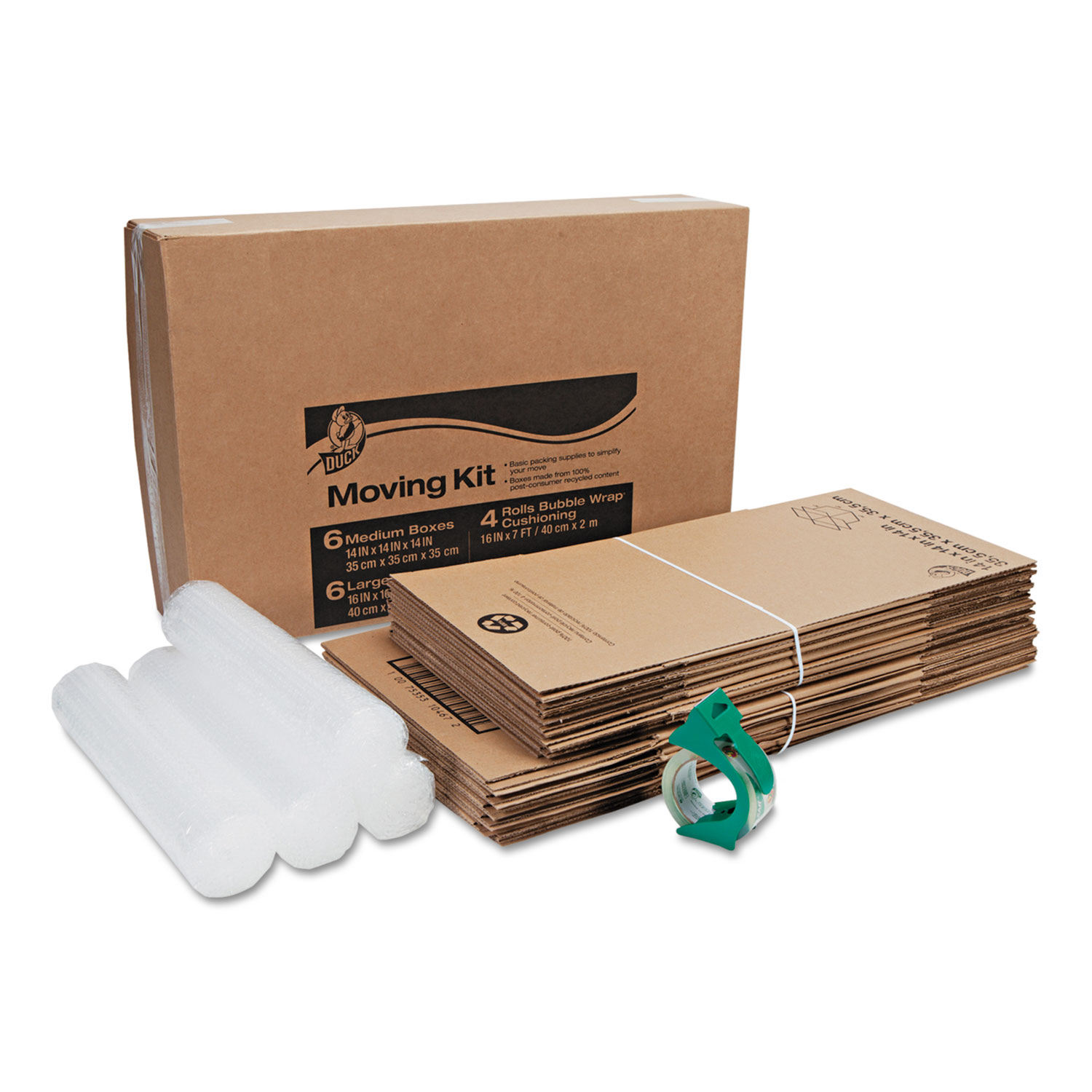  Duck 280640 Moving Kit, 6 Medium Boxes, 6 Large Boxes, 4 Rolls of Bubble Wrap, 1 Roll HD Clear Packing Tape (DUC280640) 