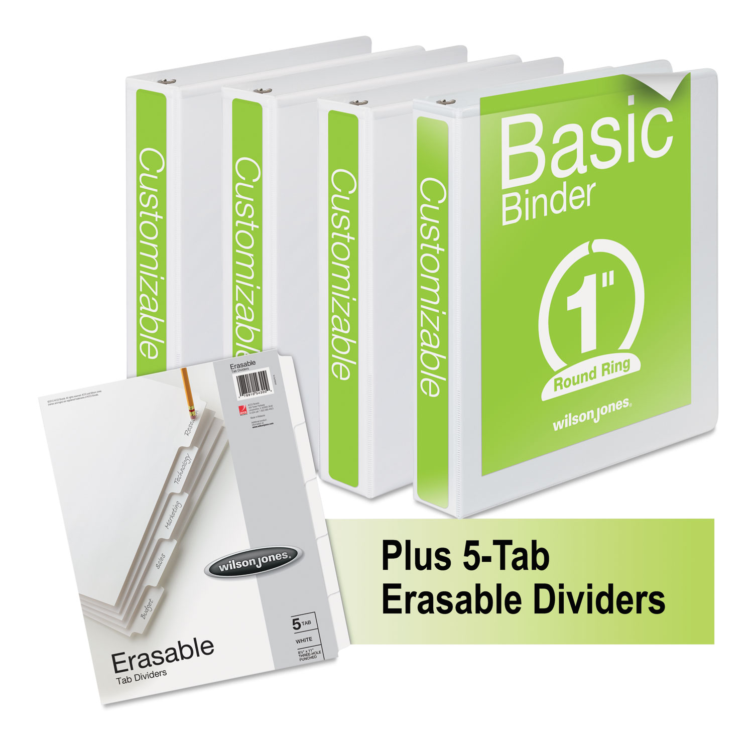 Basic Round-Ring View Binder Plus Pack, 1 Cap, White, 4/Carton