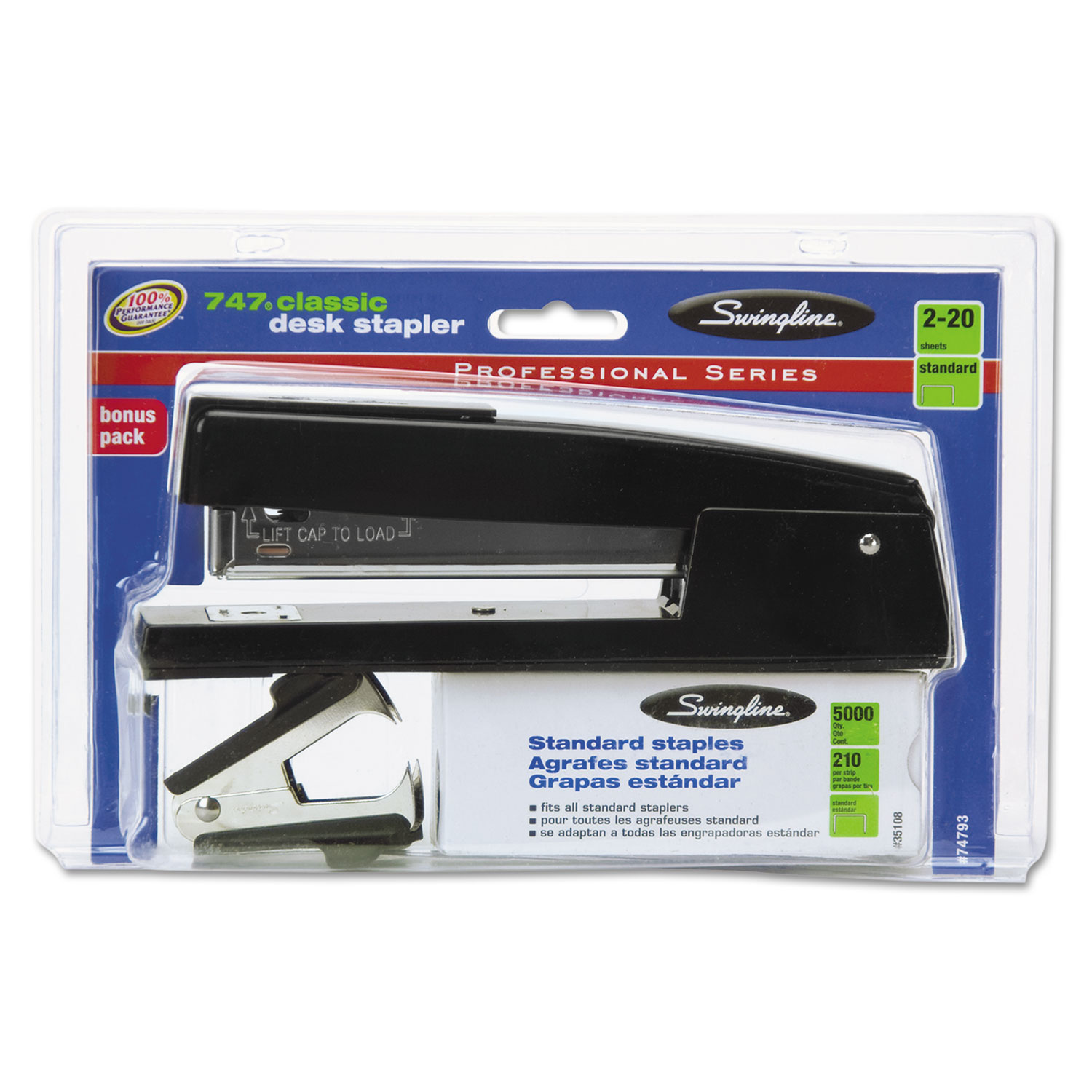 747 Classic Stapler Plus Pack with Staple Remover and Staples, 20-Sheet Capacity, Black