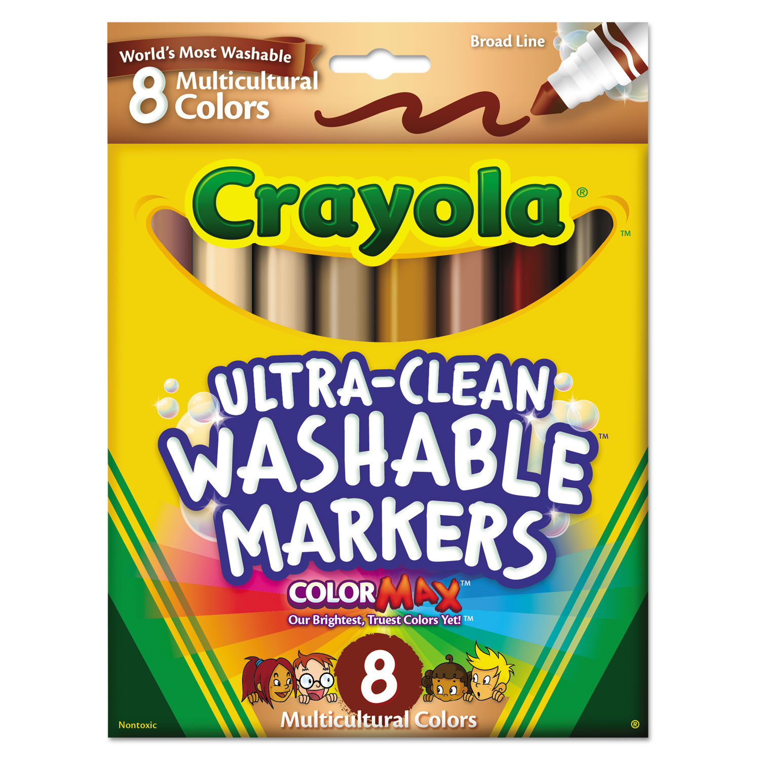  Crayola 587801 Multicultural Colors Washable Marker, Broad Bullet Tip, Assorted Colors, 8/Pack (CYO587801) 