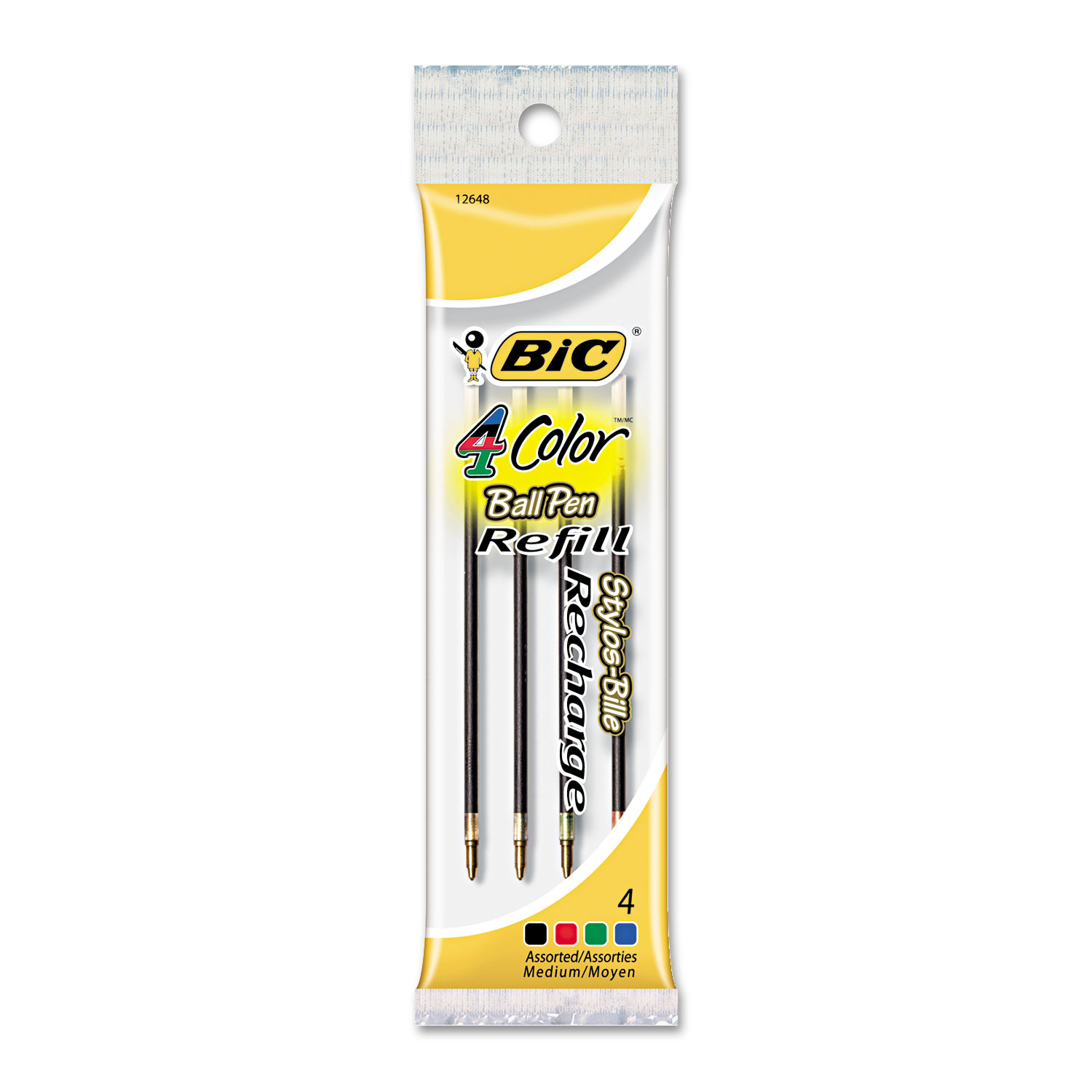  BIC M4M41 Refill for BIC 4-Color Retractable Ballpoint Pens, Medium Point, Assorted Ink Colors, 4/Pack (BICMRM41) 