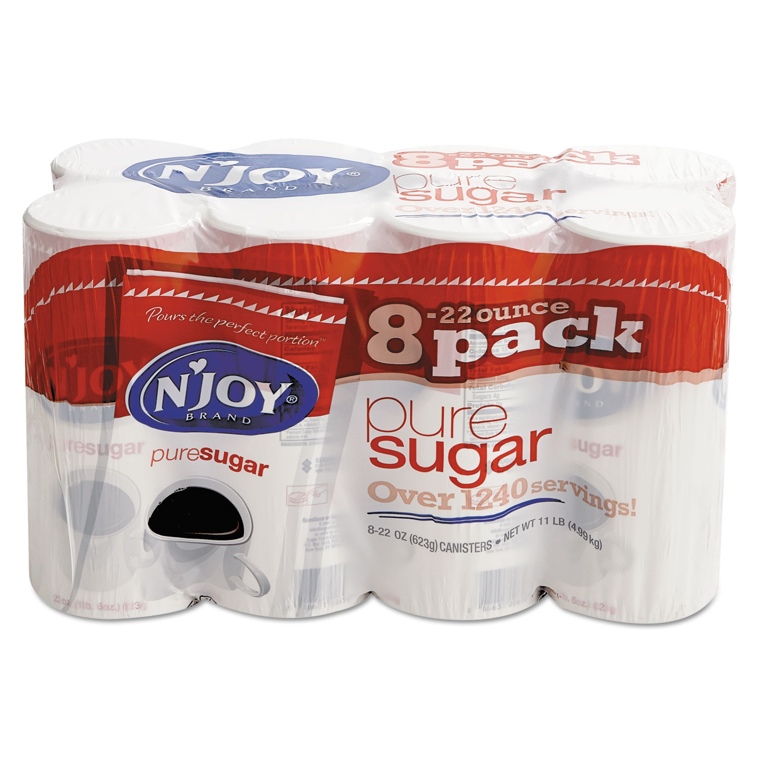  N'Joy 827820 Pure Sugar Cane, 22 oz Canisters, 8/Carton (NJO827820) 