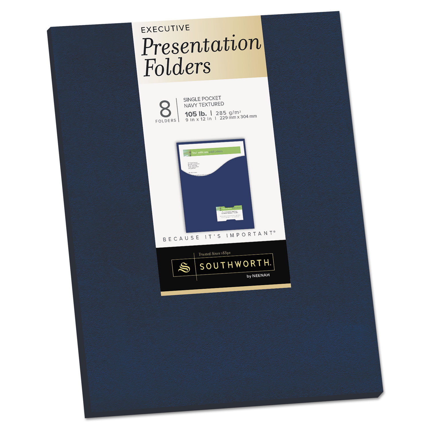 Southworth 98874 One-Pocket Presentation Folders, 8 1/2 x 11, Navy, 8/Pack (SOU98874) 
