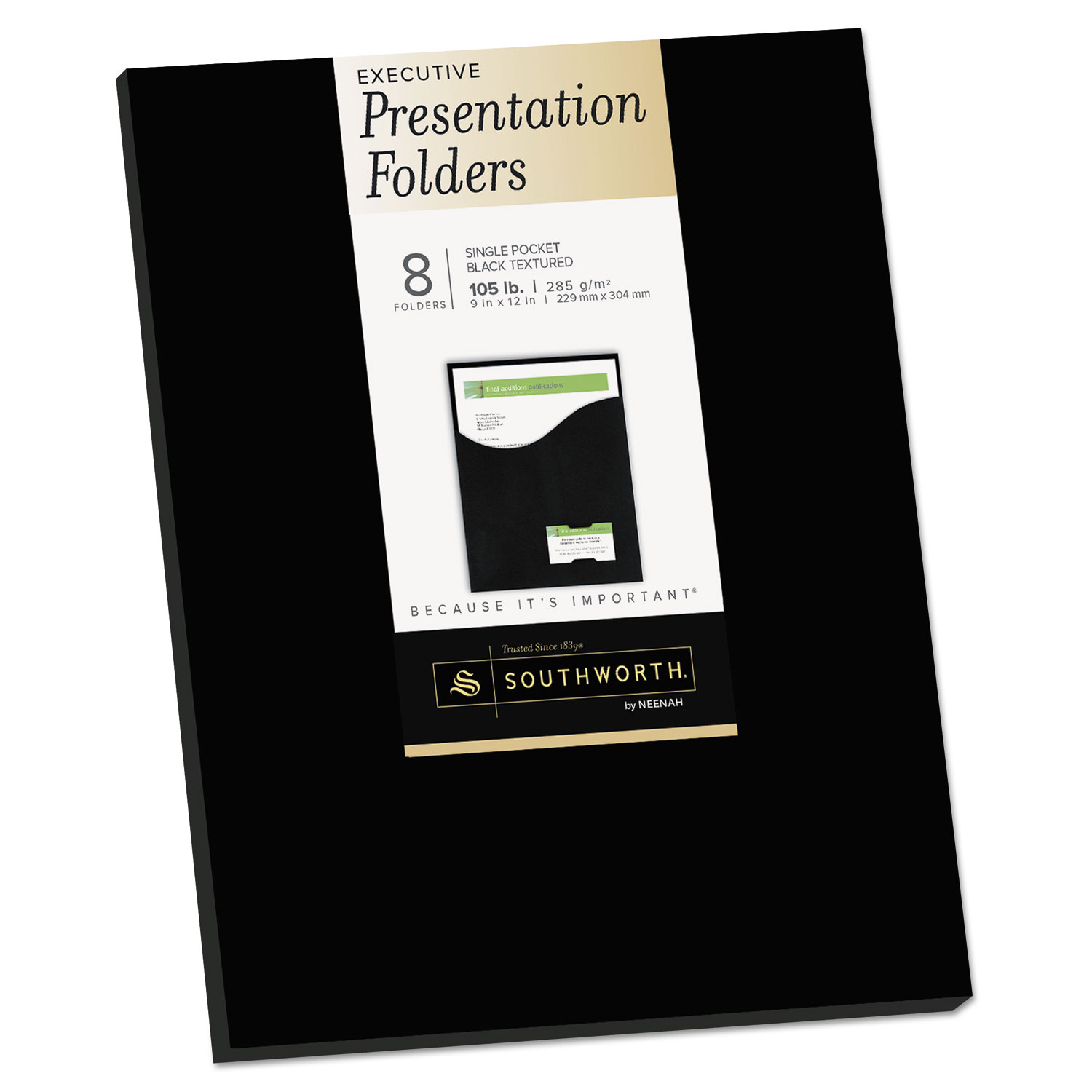  Southworth 98873 One-Pocket Presentation Folders, 8 1/2 x 11, Black, 8/Pack (SOU98873) 