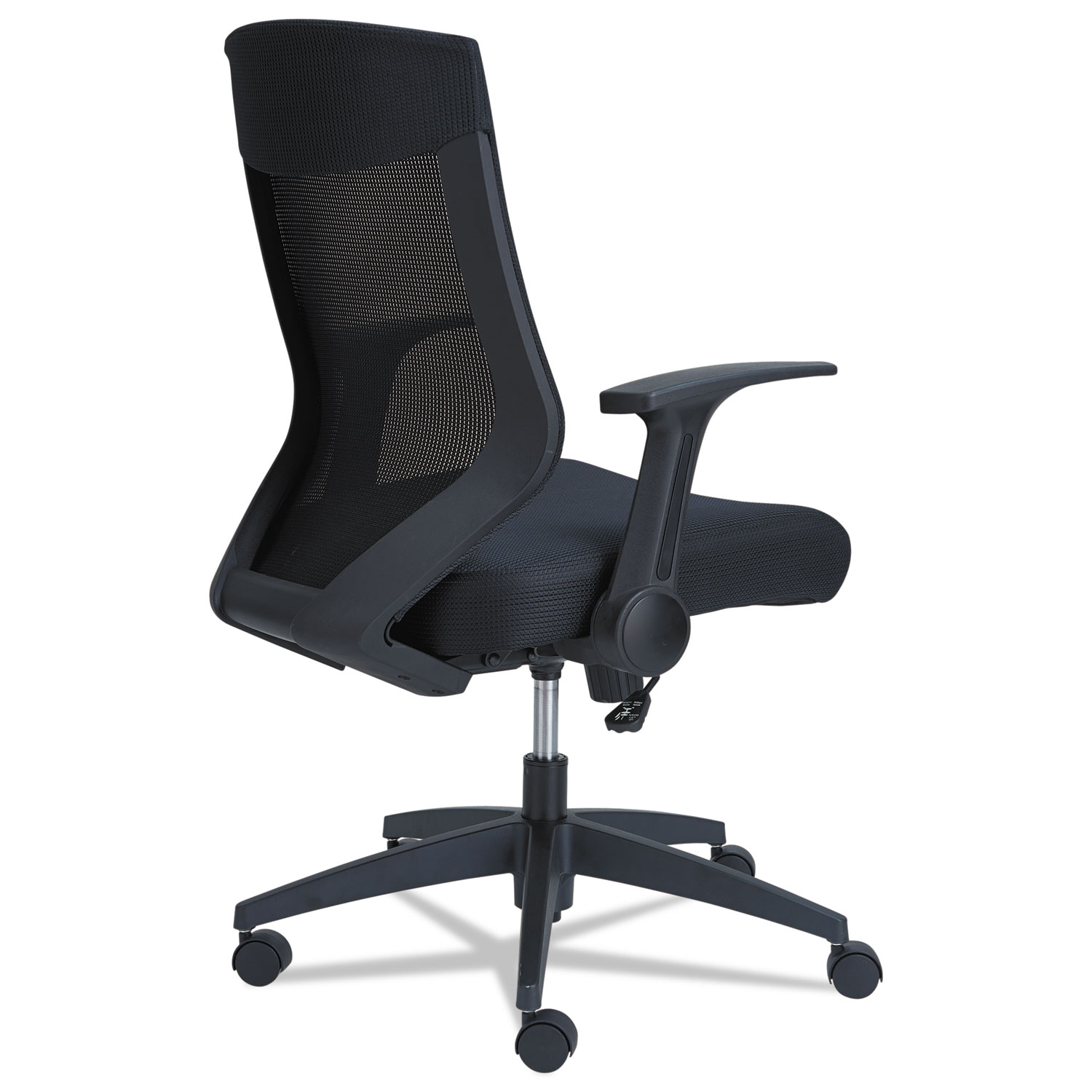 Alera EB-K Series Synchro Mid-Back Flip Arm Mesh-Chair, Supports up to 275 lbs., Black Seat/Black Back, Black Base