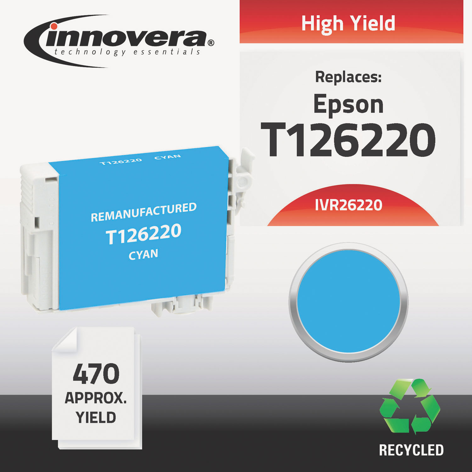  Innovera IVR26220 Remanufactured T126220 (126) Ink, 470 Page-Yield, Cyan (IVR26220) 