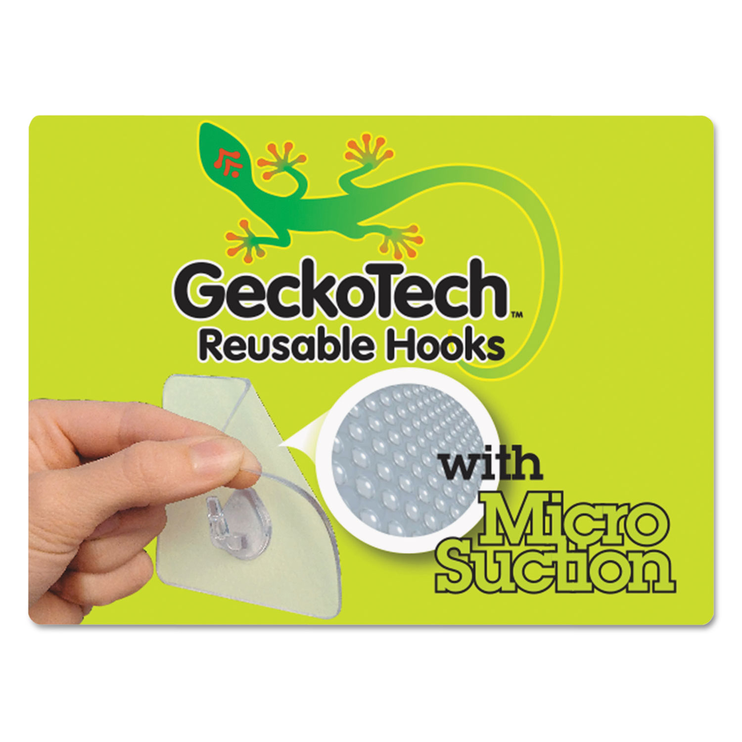 GeckoTech Reusable Hooks, Plastic, 3 lb Capacity, Clear, 2 Hooks