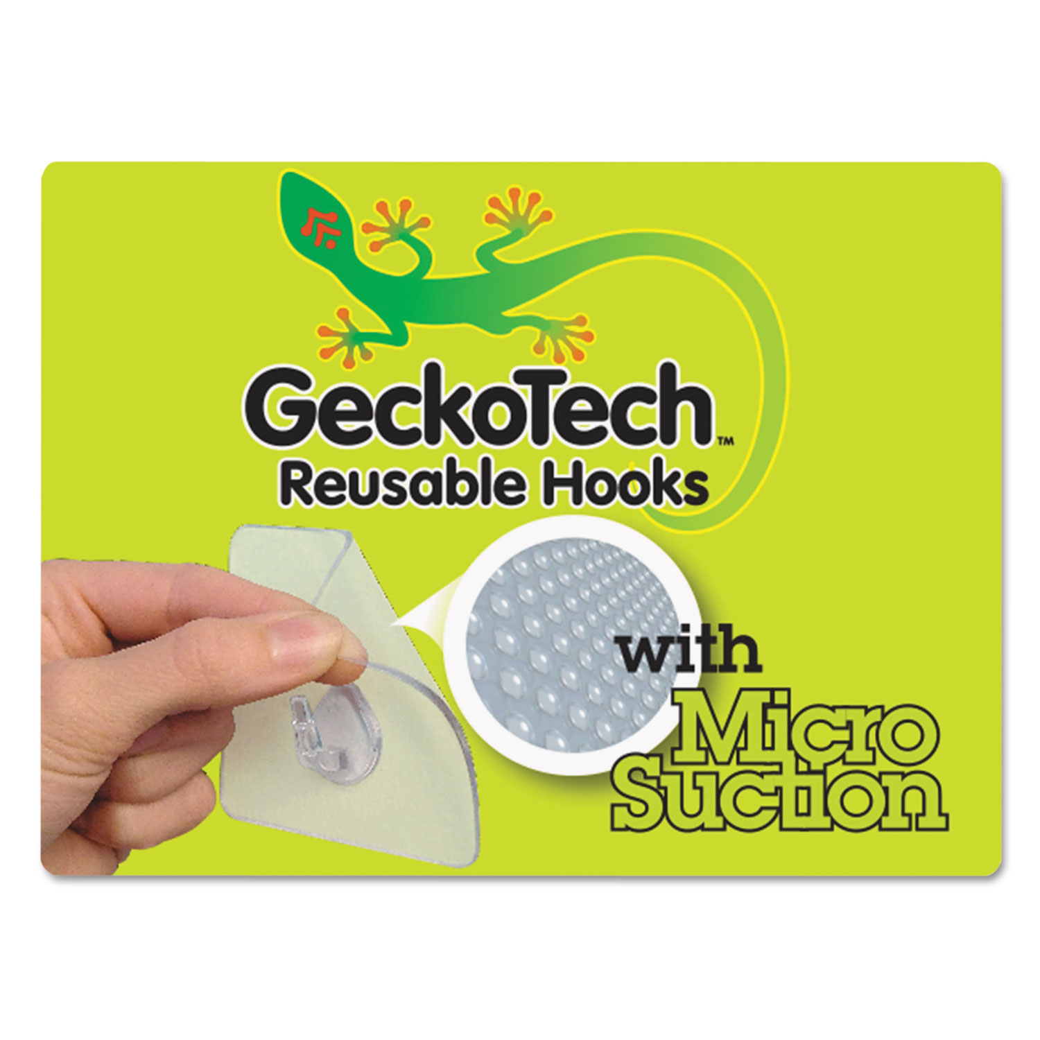 GeckoTech Reusable Hooks, Plastic, 5 lb Capacity, Clear, 1 Hook