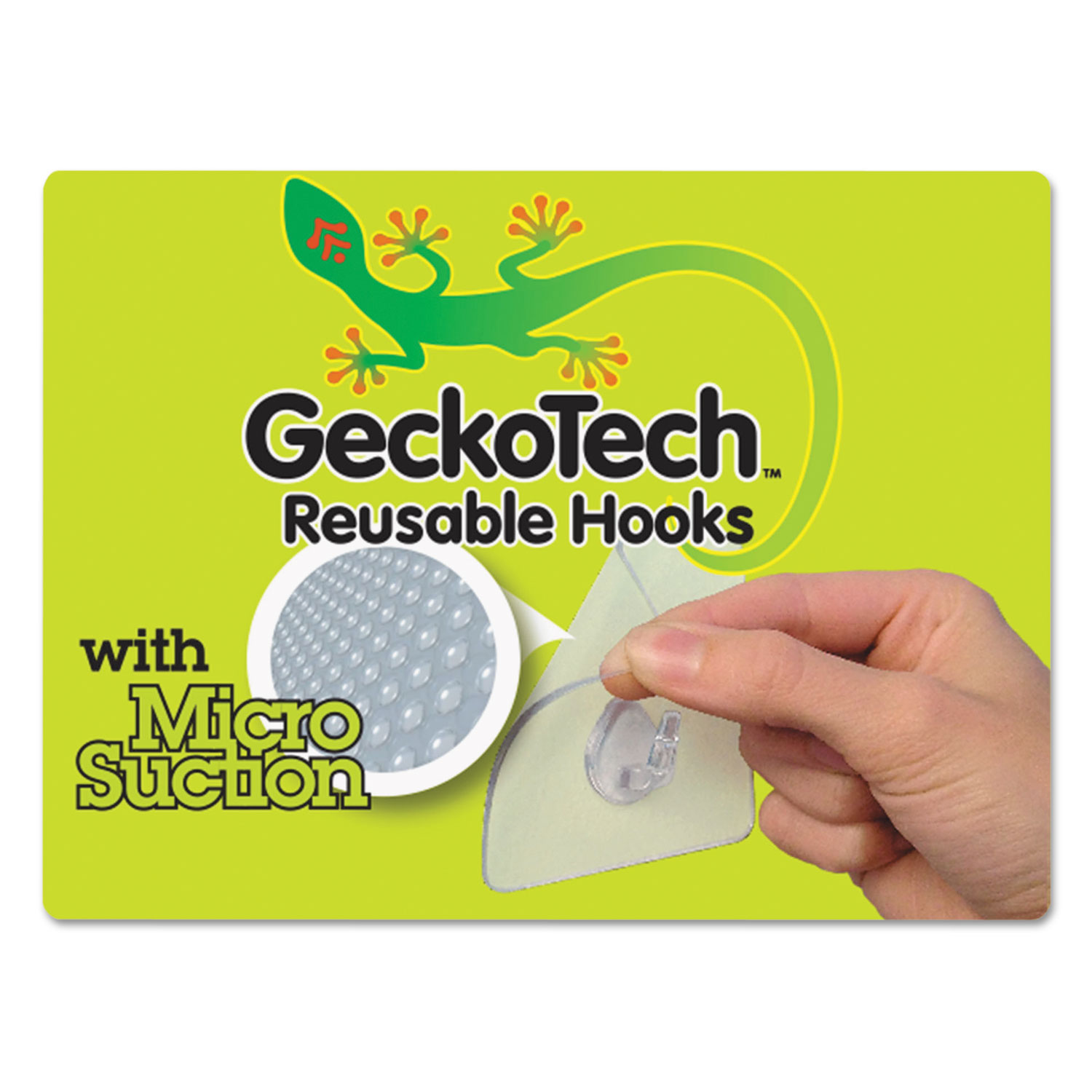 GeckoTech Reusable Hooks, Plastic, 1 lb Capacity, Clear, 2 Hooks