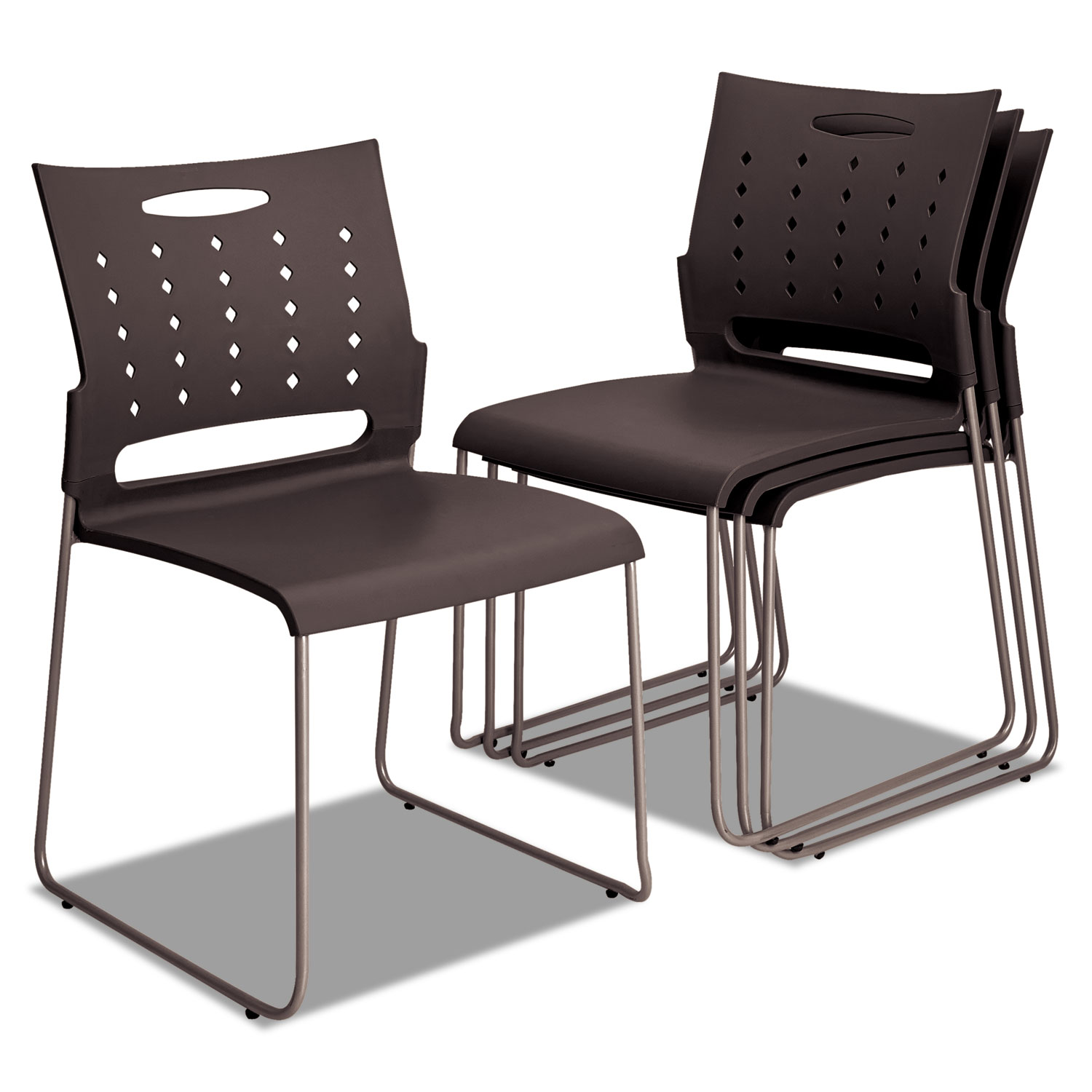  Alera ALESC6546 Alera Continental Series Plastic Perforated Back Stack Chair, Charcoal Gray Seat/Back, Gunmetal Gray Base, 4/Carton (ALESC6546) 