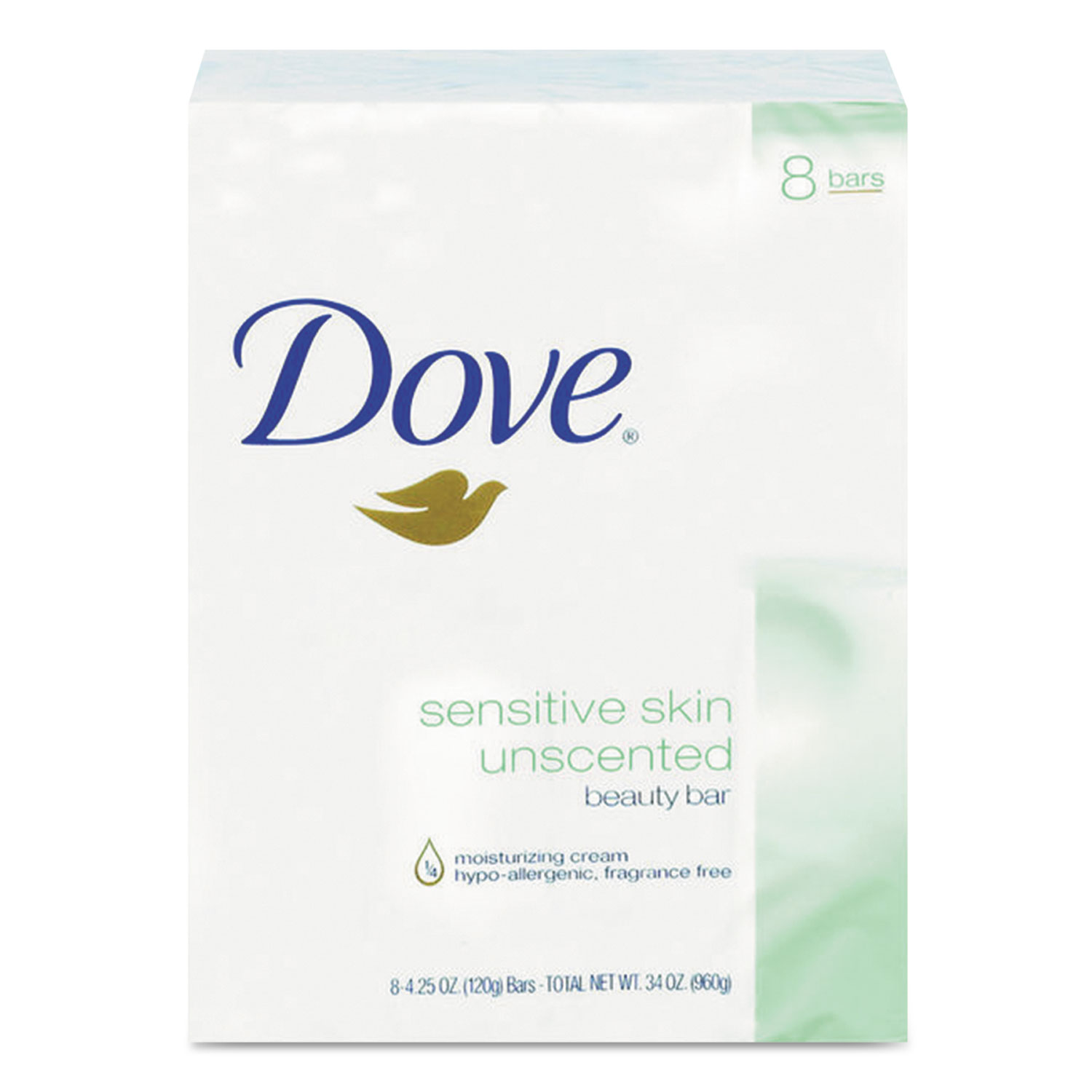  Dove CB613789 Sensitive Skin Bath Bar, 4.5 oz Bar, Unscented, 8 Bars/Pack, 9 Packs/Carton (DVOCB613789) 