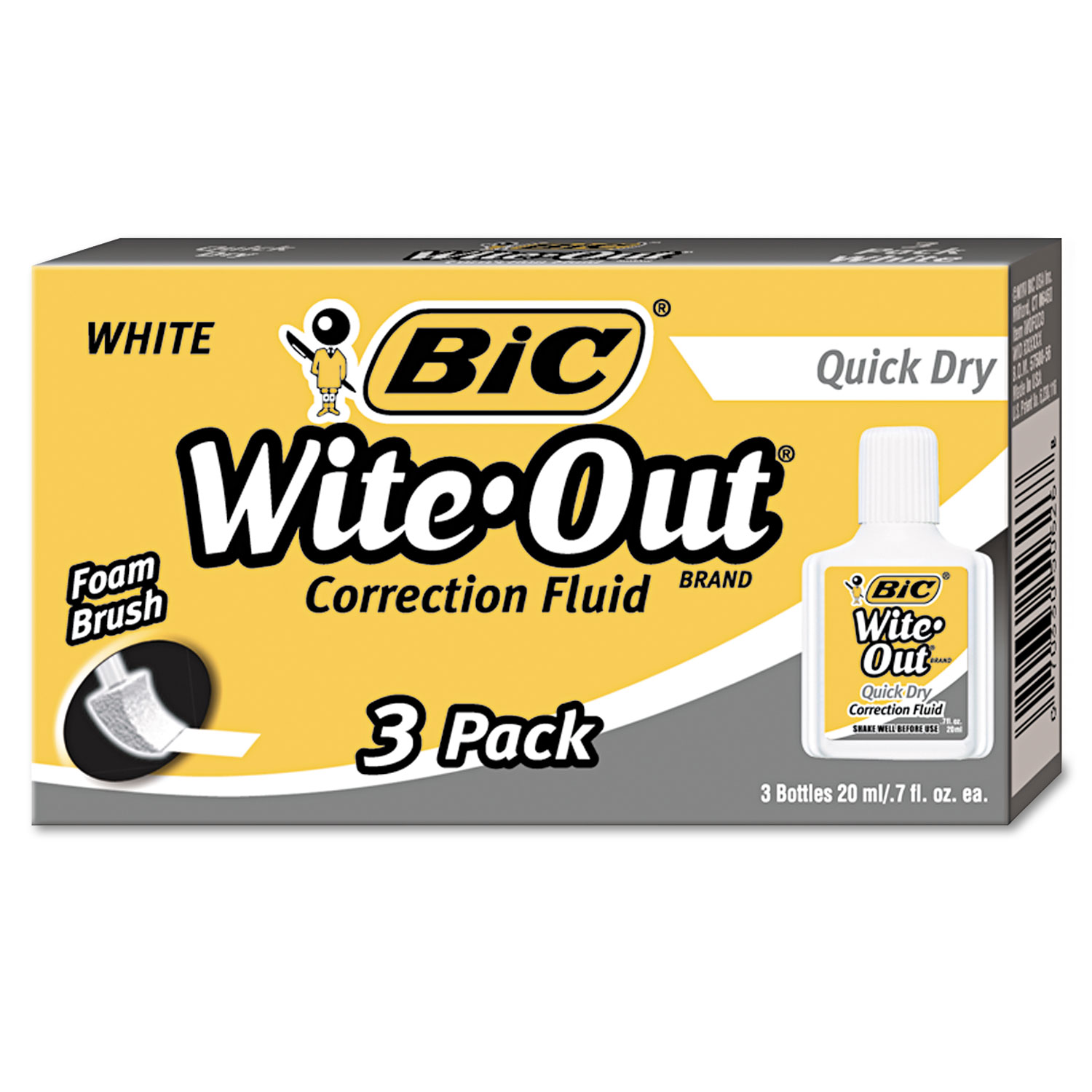  BIC WOFQD324 Wite-Out Quick Dry Correction Fluid, 20 mL Bottle, White, 3/Pack (BICWOFQD324) 