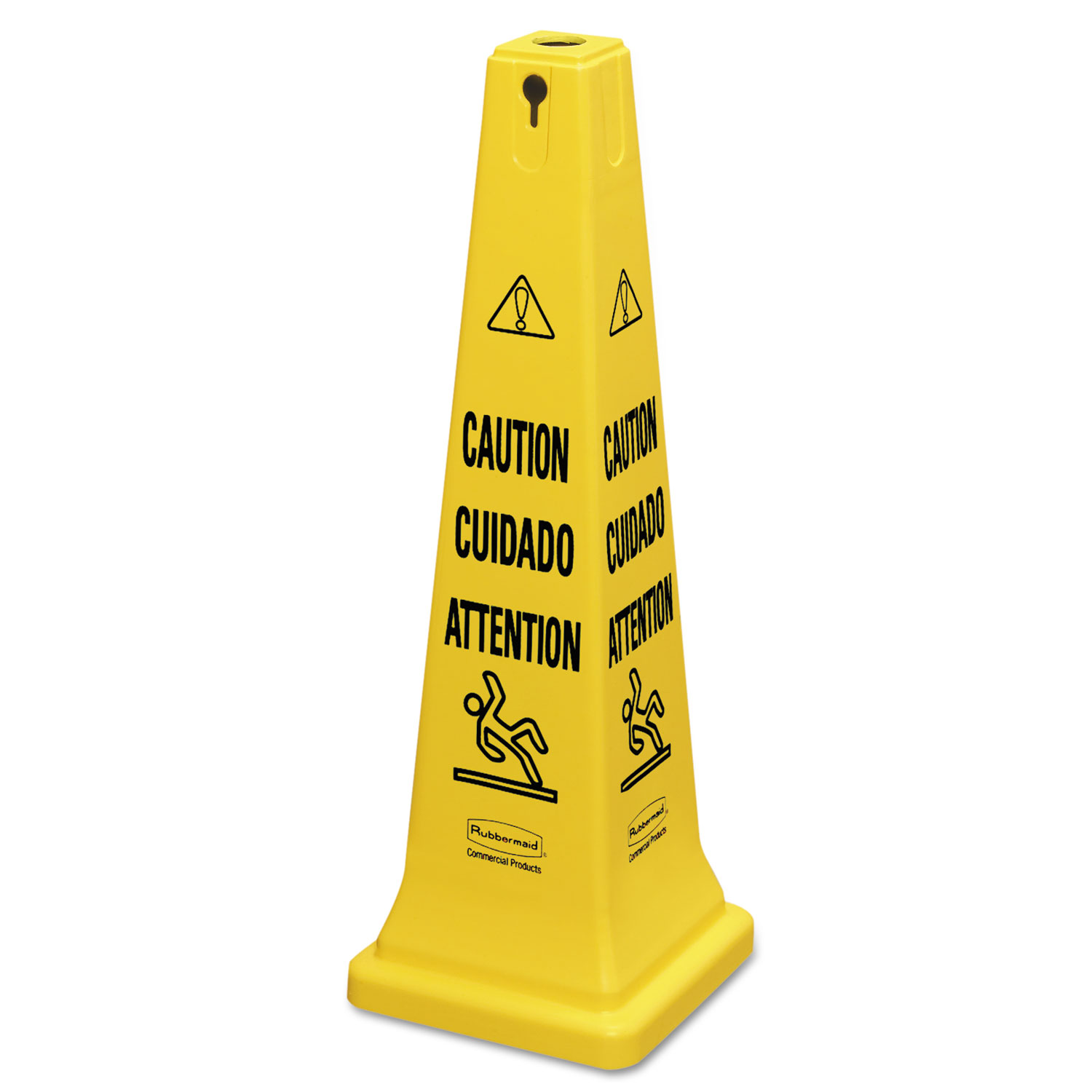Multilingual Safety Cone, CAUTION, 12 1/4w x 12 1/4d x 36h, Yellow