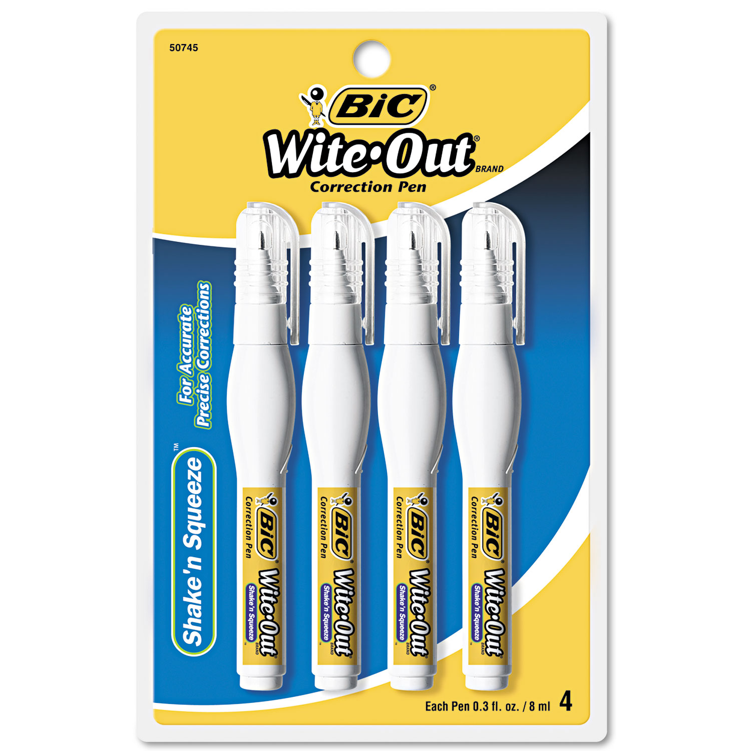  BIC WOSQPP418 Wite-Out Shake 'n Squeeze Correction Pen, 8 mL, White, 4/Pack (BICWOSQPP418) 
