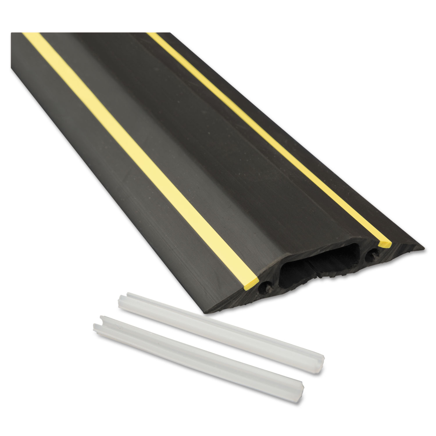 Medium-Duty Floor Cable Cover, 3.25 x 0.5 x 6 ft, Black with Yellow Stripe  - Zerbee