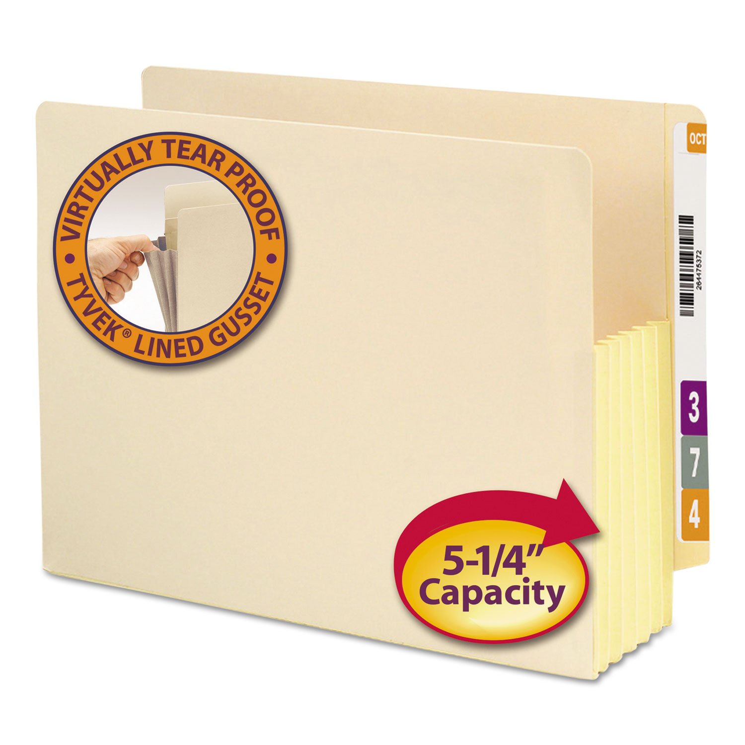  Smead 75174 Manila End Tab File Pockets, 5.25 Expansion, Letter Size, Manila, 10/Box (SMD75174) 