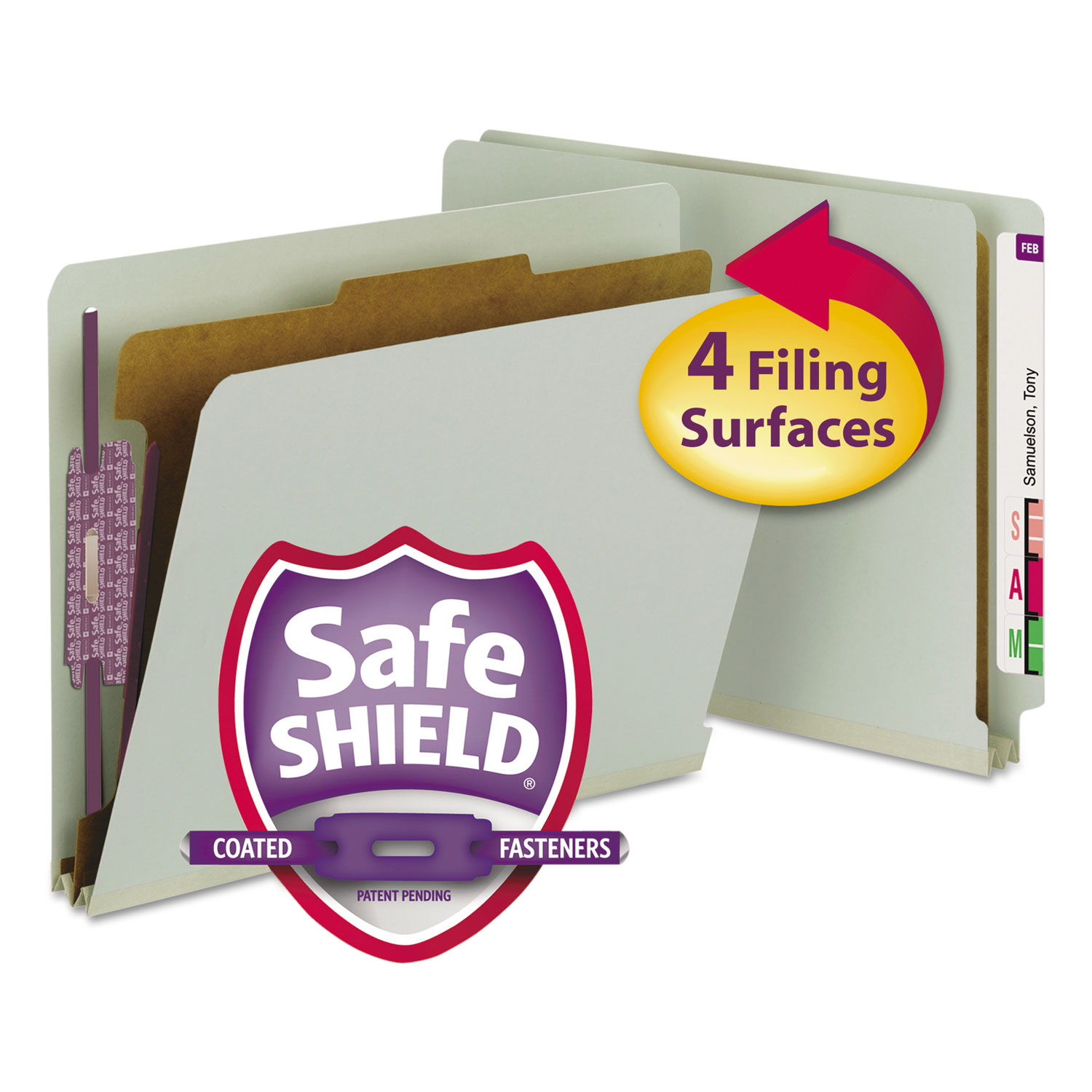 End Tab Pressboard Classification Folders, Four SafeSHIELD