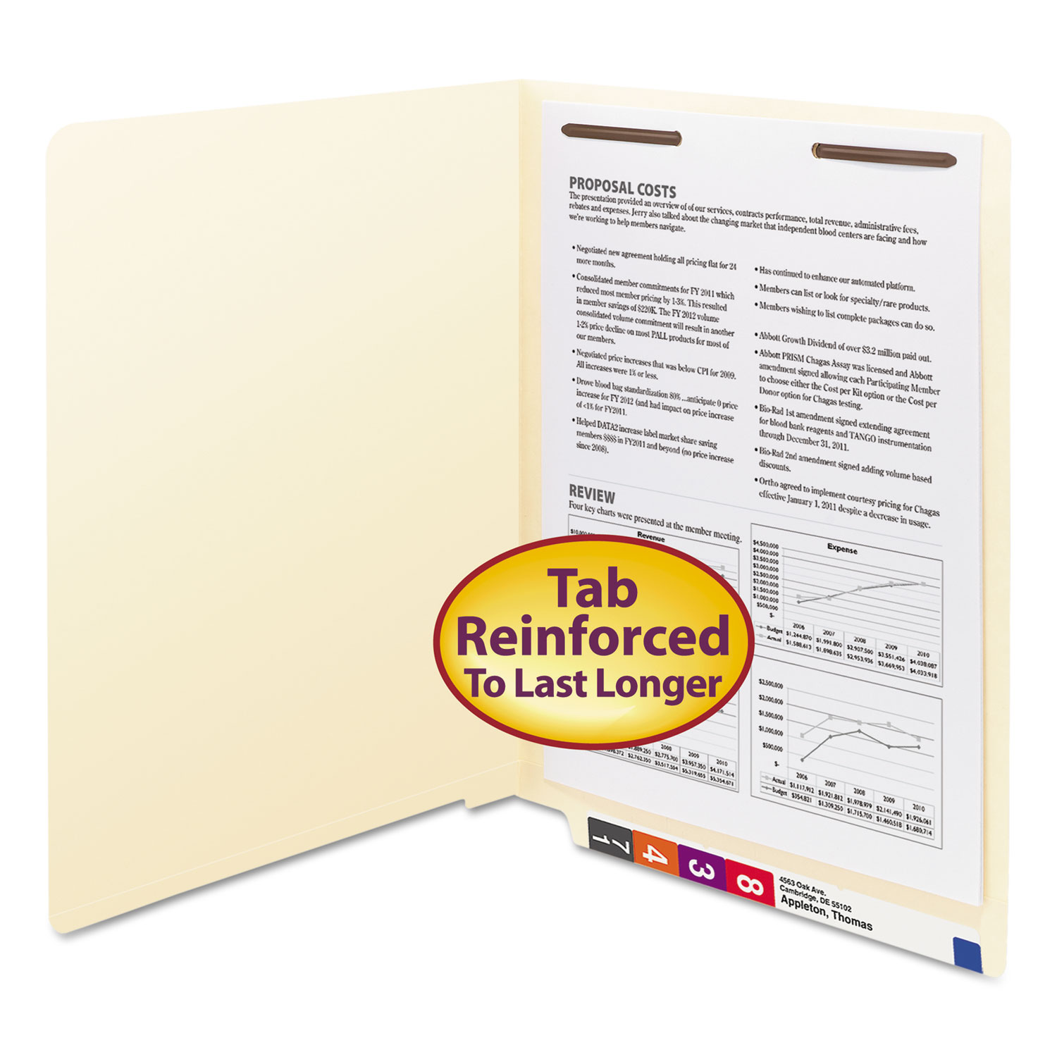 Manila End Tab 1-Fastener Folders with Reinforced Tabs, 0.75" Expansion, Straight Tab, Letter Size, 11 pt. Manila, 50/Box