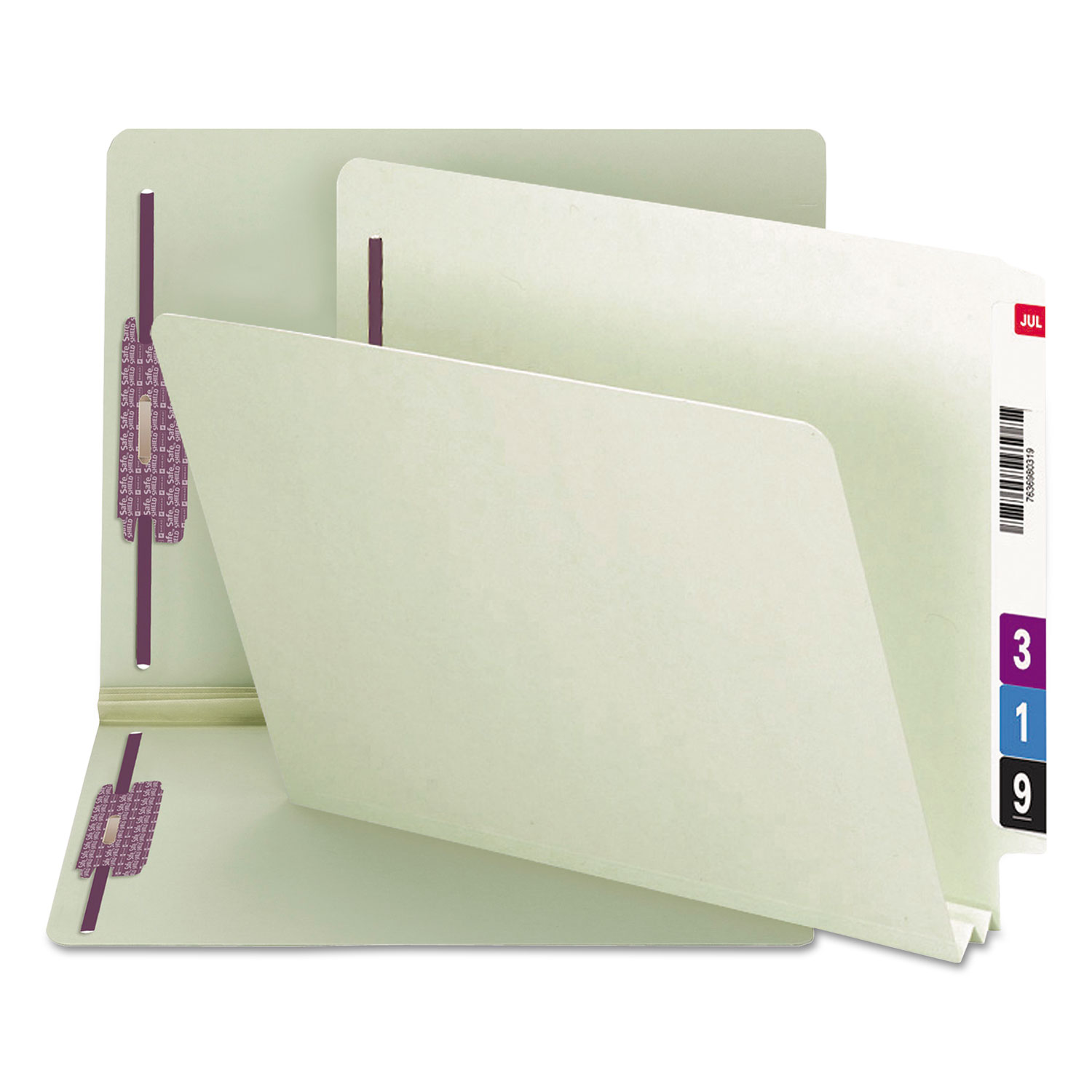 End Tab 2" Expansion Pressboard File Folders w/Two SafeSHIELD Coated Fasteners, Straight Tab, Letter Size, Gray-Green, 25/Box
