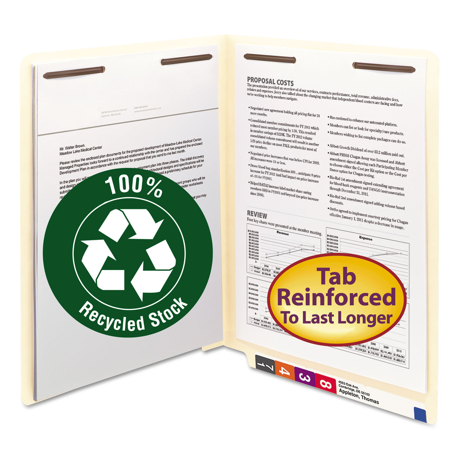  Smead 34160 100% Recycled Manila End Tab Folders with Two Fasteners, Straight Tab, Letter Size, 50/Box (SMD34160) 