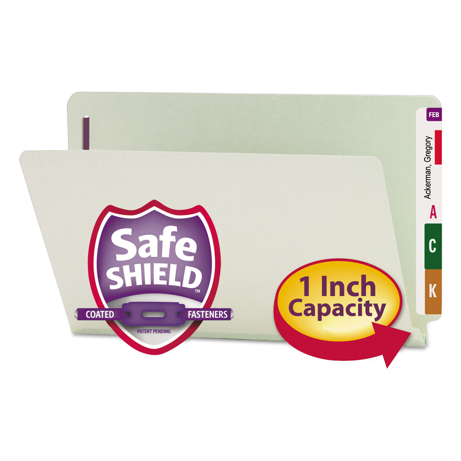 Smead 37725 Gray/Green End Tab Pressboard Fastener File Folders with SafeSHIELD Fasteners by SMD37725