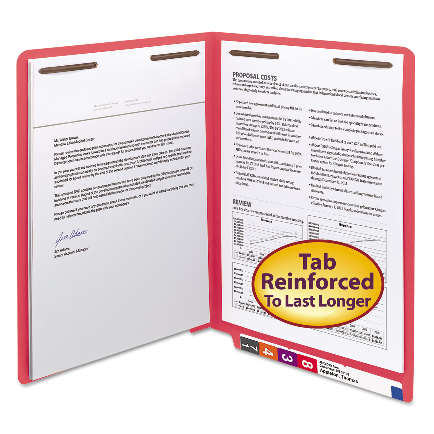  Smead 25740 Heavyweight Colored End Tab Folders with Two Fasteners, Straight Tab, Letter Size, Red, 50/Box (SMD25740) 