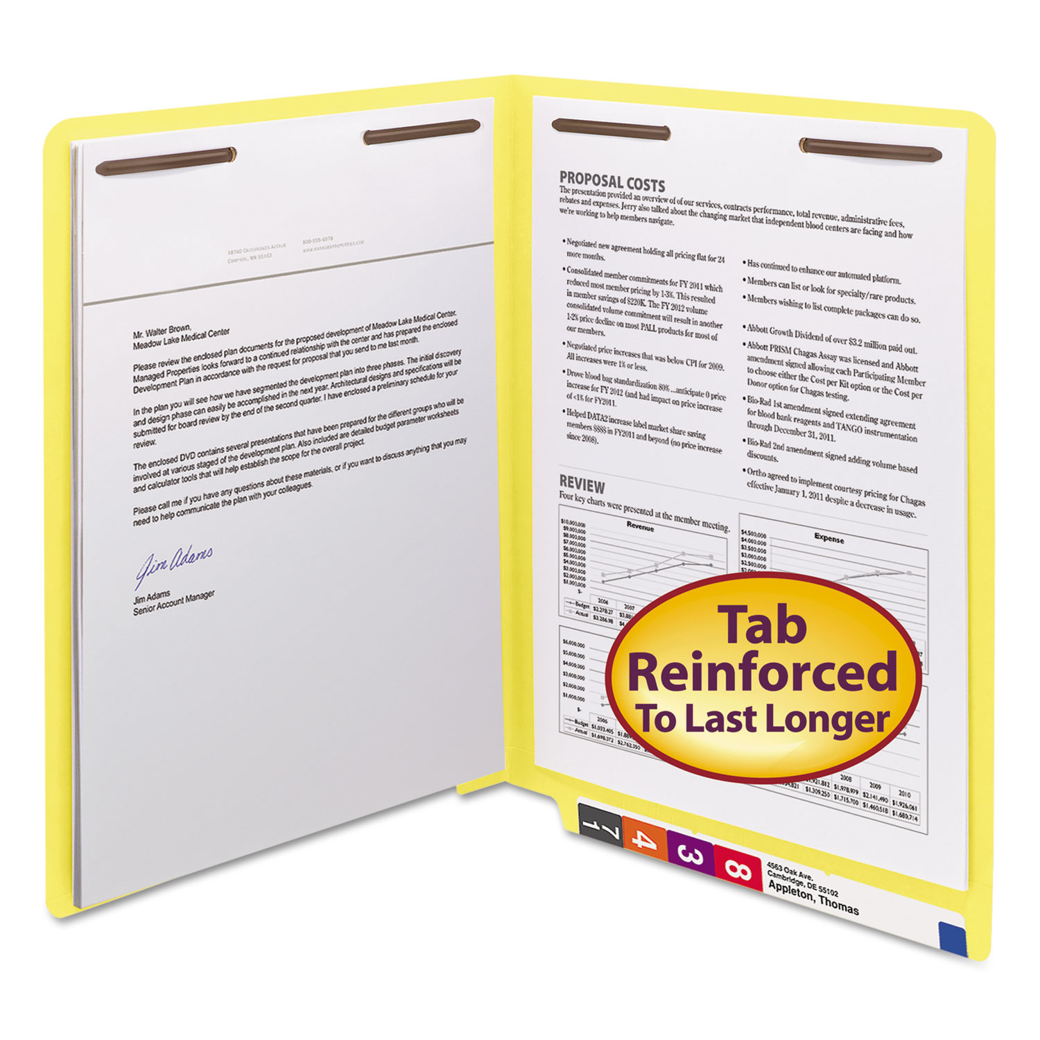  Smead 25940 Heavyweight Colored End Tab Folders with Two Fasteners, Straight Tab, Letter Size, Yellow, 50/Box (SMD25940) 