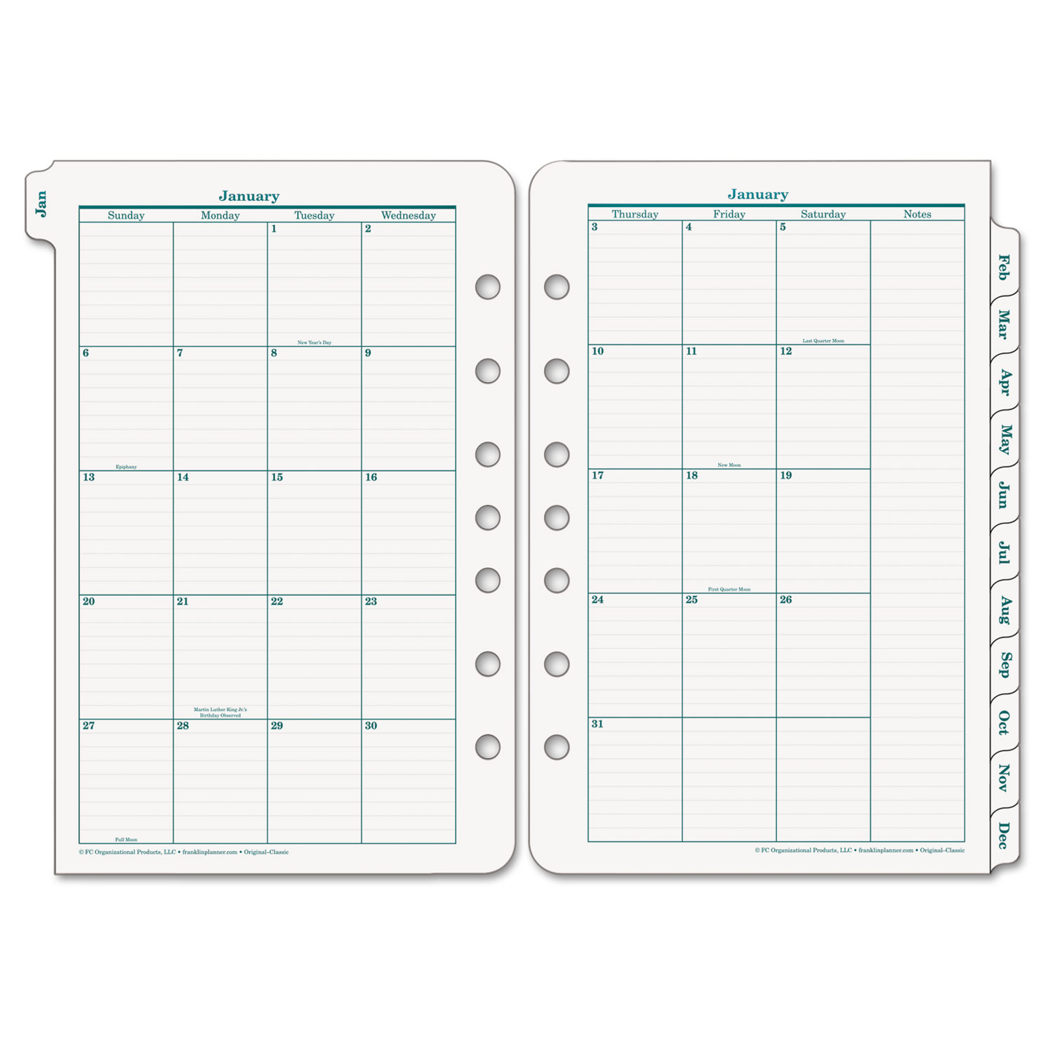 Original Dated Monthly Planner Refill, January-December, 5 1/2 x 8 1/2, 2018