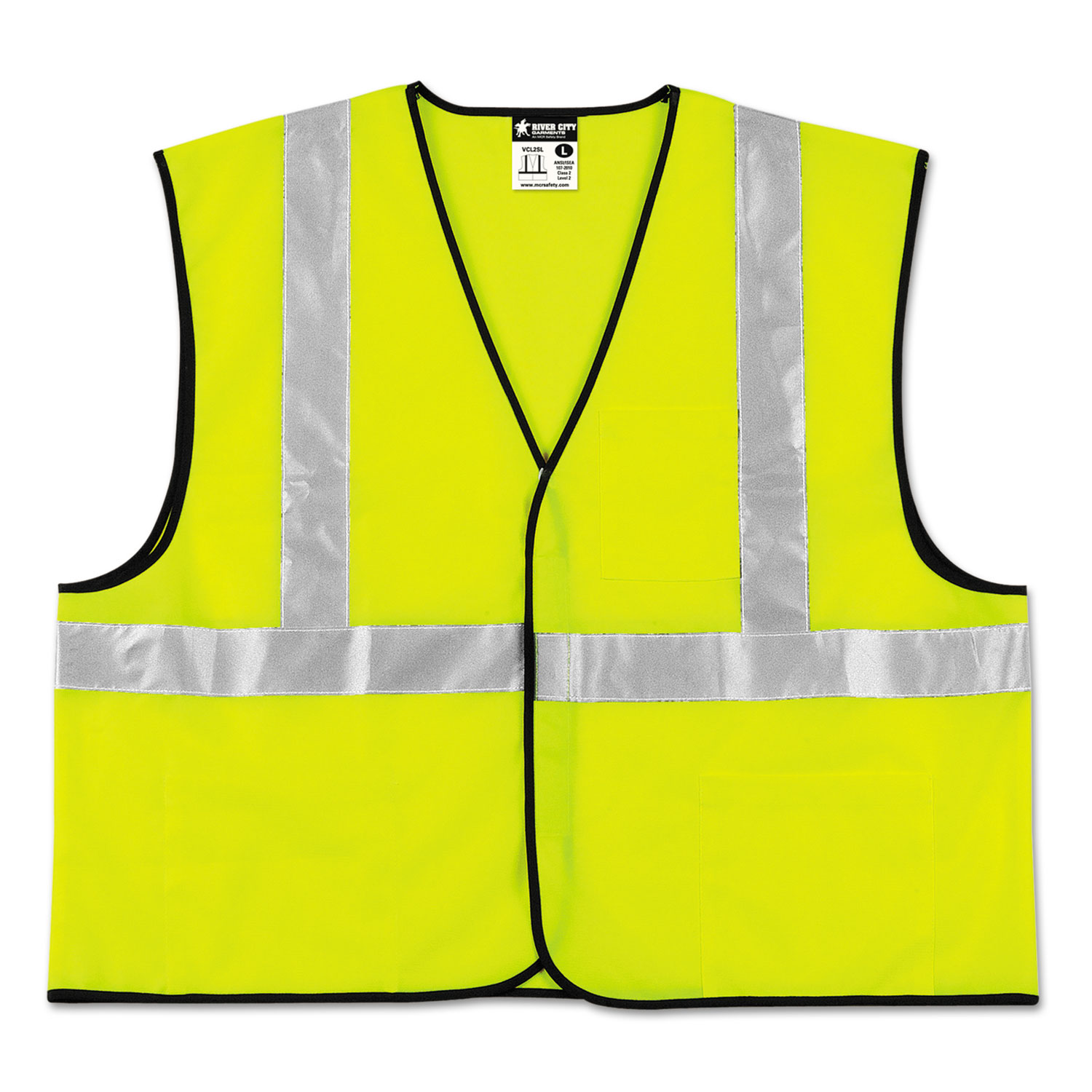 Class 2 Safety Vest, Lime Green w/Silver Stripe, Polyester, 3X-Large