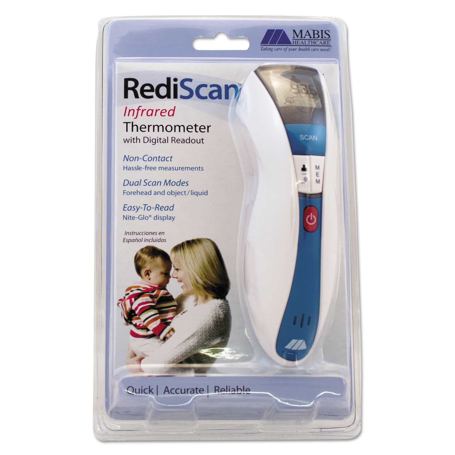 RediScan Infrared Thermometer w/Digital Readout, White/Blue, 50F122F
