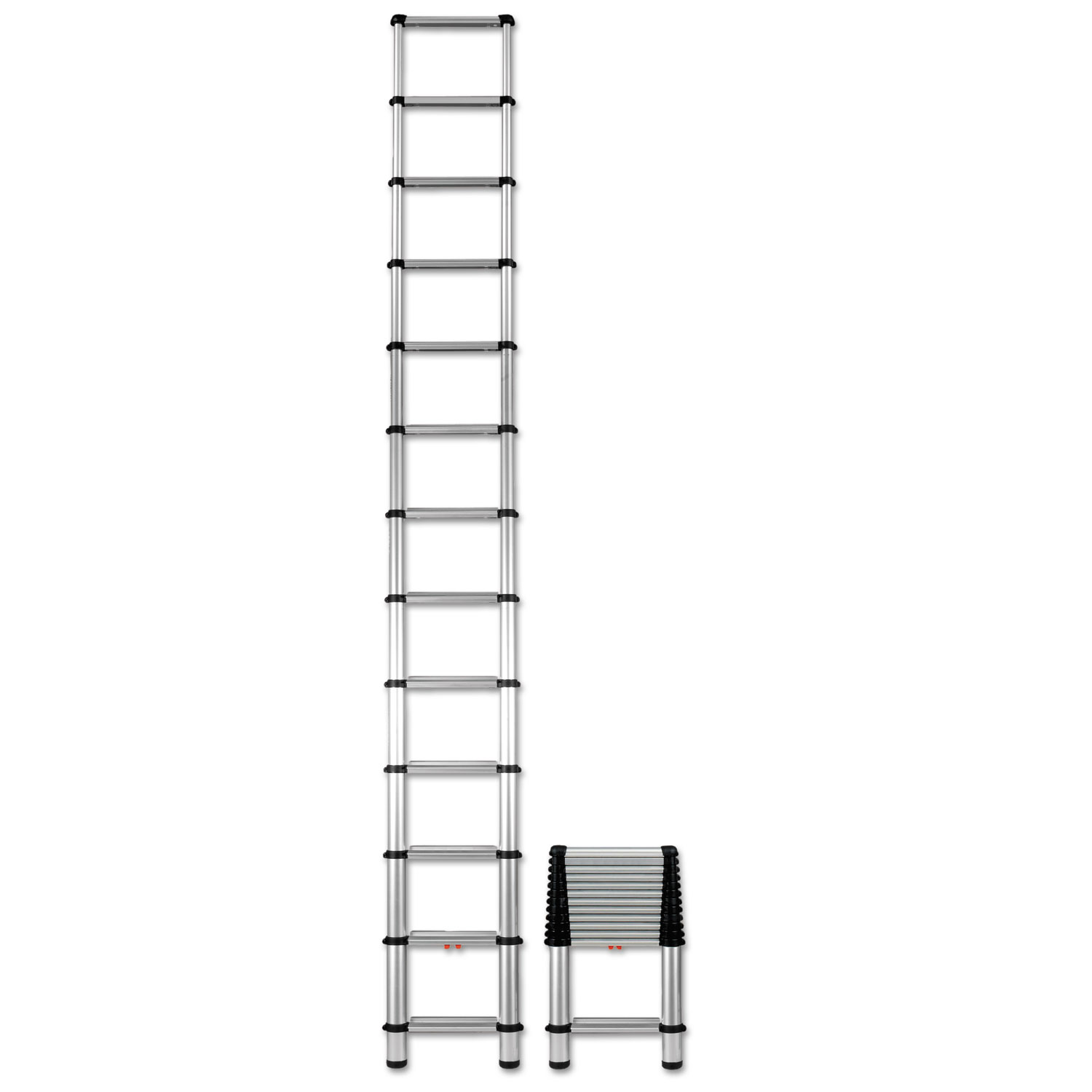 Telescopic Extension Ladder, 16 ft, 300lb, 12-Step, Aluminum